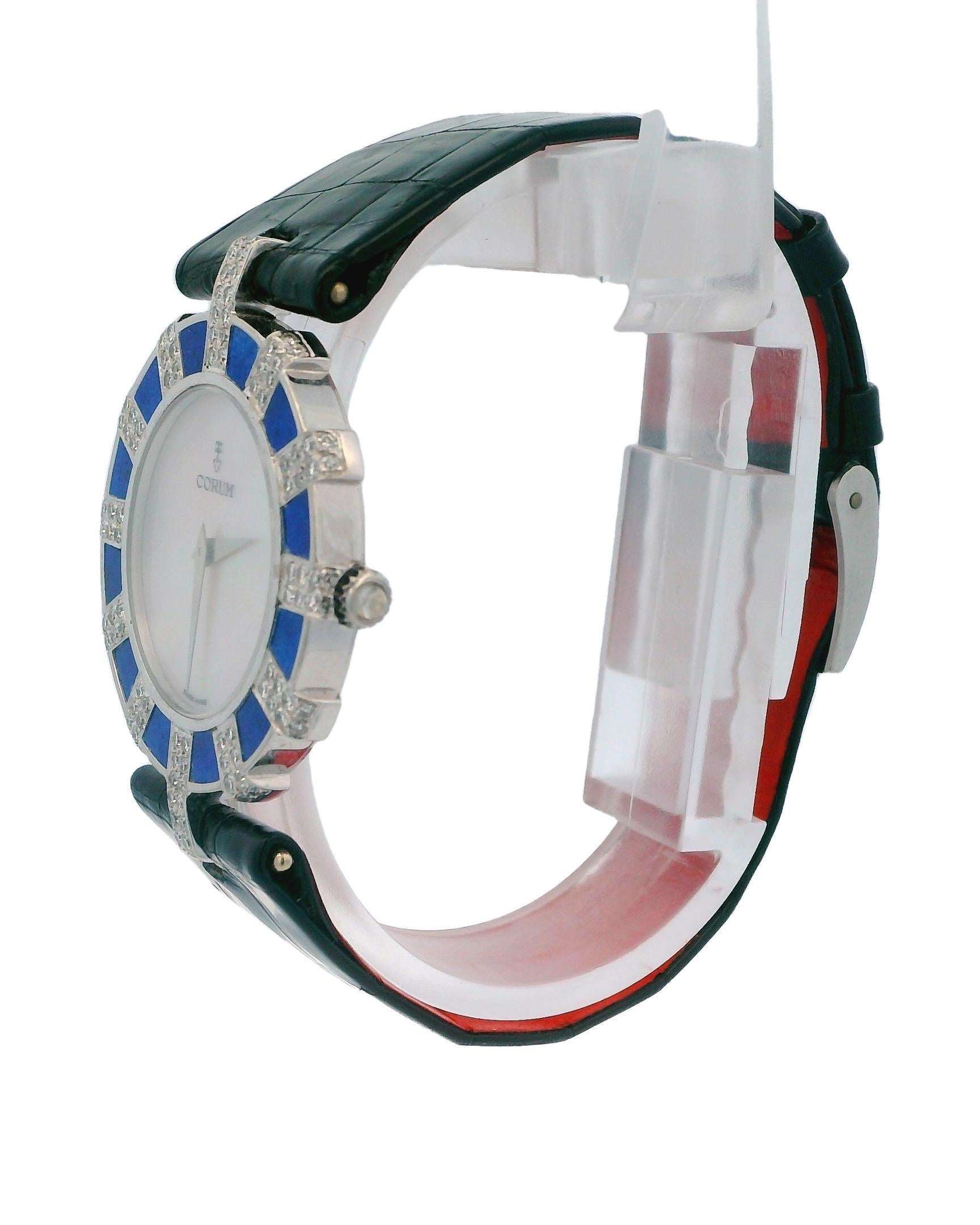 Corum 14710 18K White Gold Lapiz & Diamond Bezel MOP Dial Watch For Sale 1