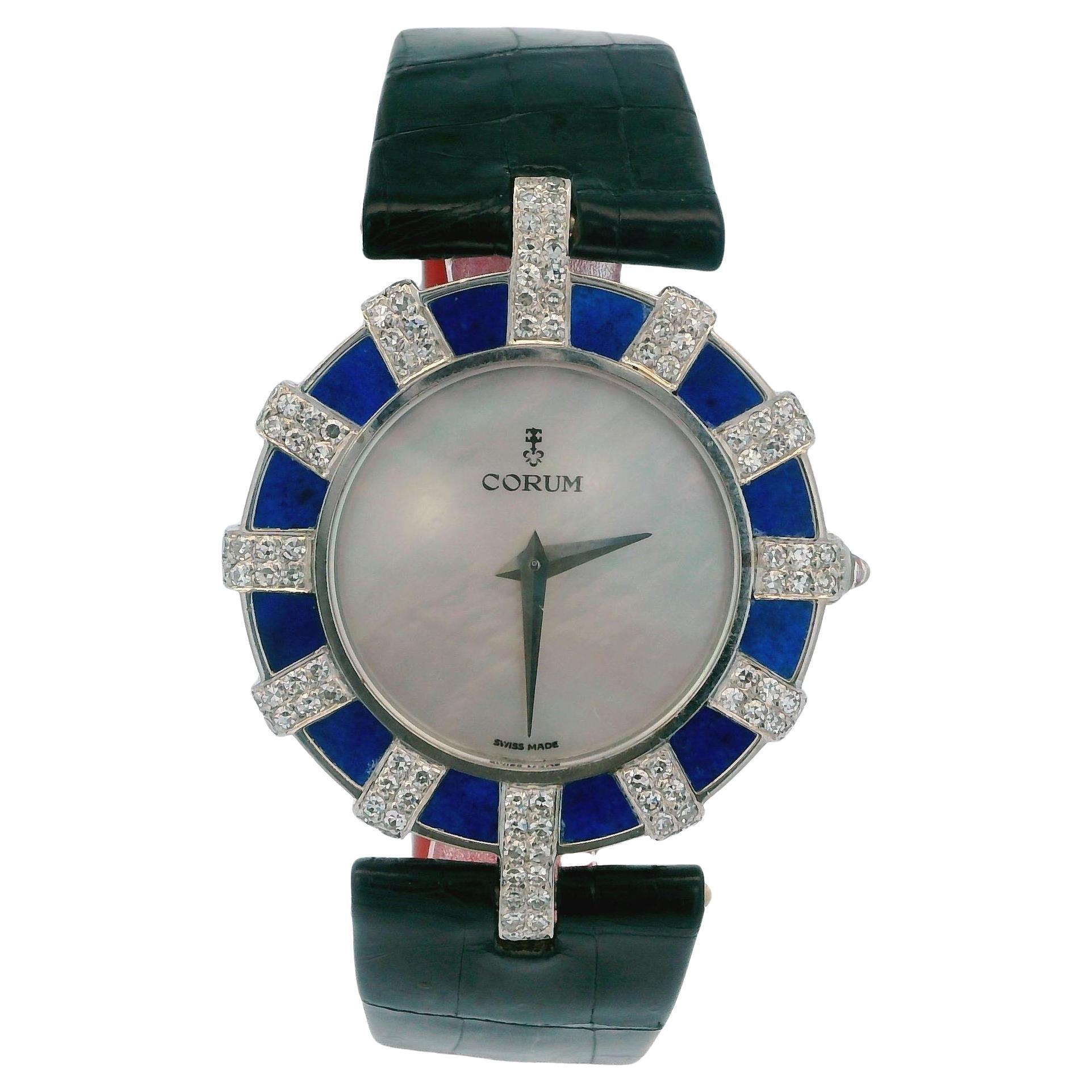 Corum 14710 18K White Gold Lapiz & Diamond Bezel MOP Dial Watch