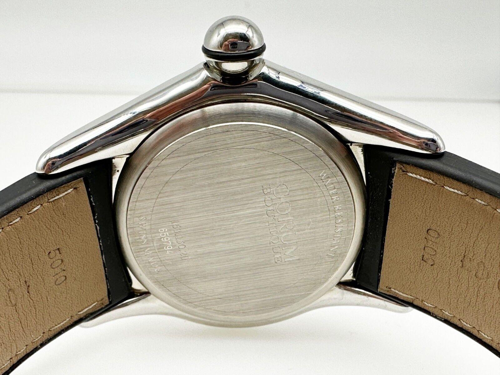 Corum 163.150.20 Bubble Stainless Steel Black Leather Box Paper, 2005 For Sale 1