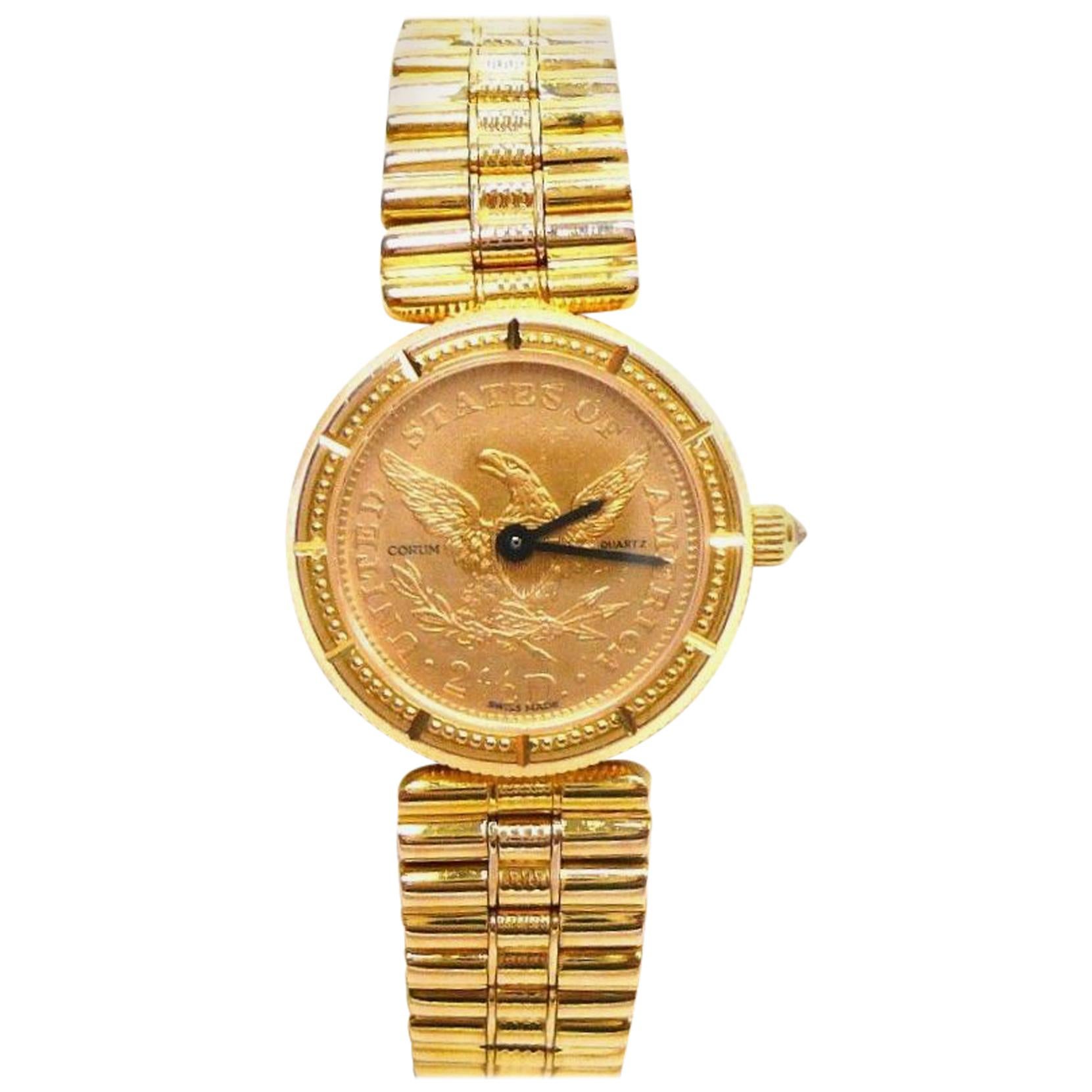 Corum 18 Karat Gold Ladies, 1879 Gold Coin Watch Wrist 51.1 G For Sale