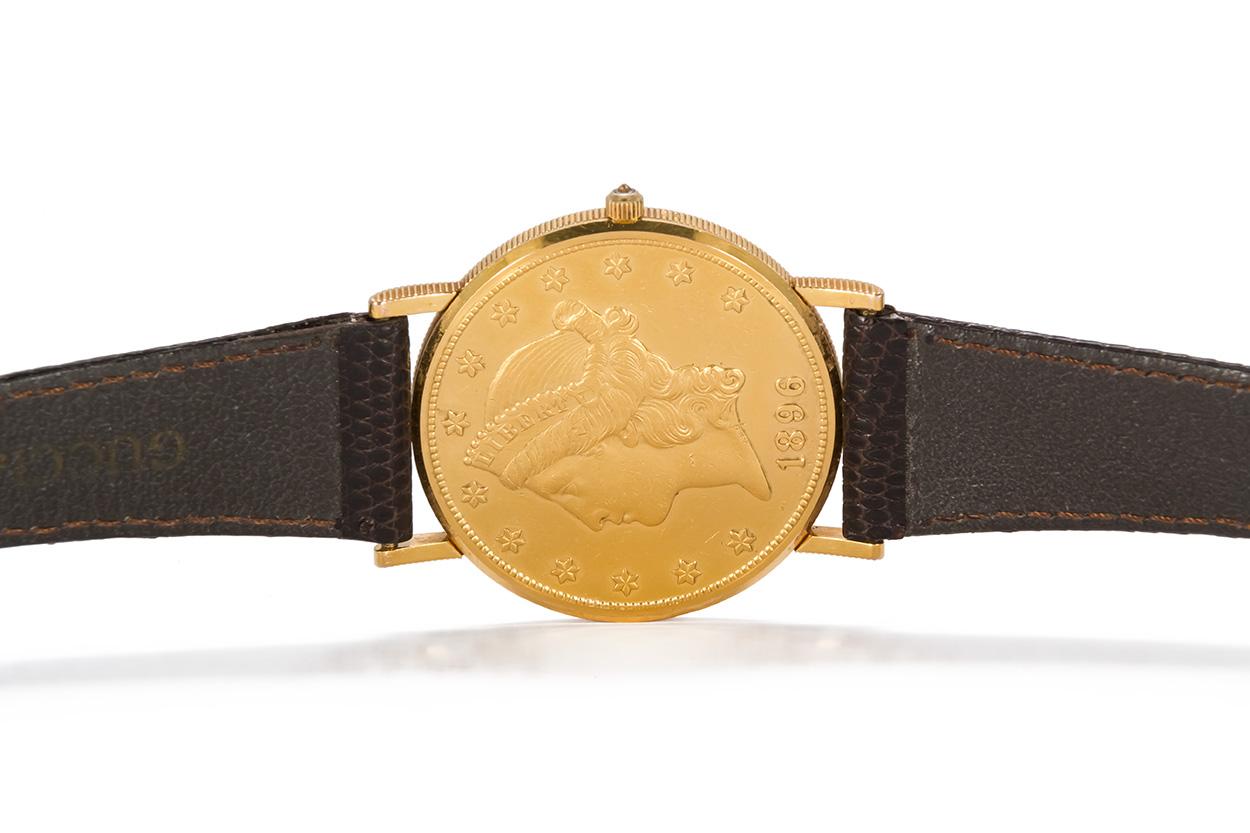 Contemporary Corum 18 Karat Yellow Gold $20 1896 Gold Coin Quartz Watch