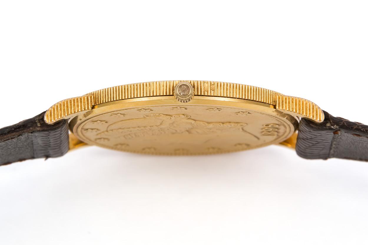 Women's or Men's Corum 18 Karat Yellow Gold $20 1896 Gold Coin Quartz Watch
