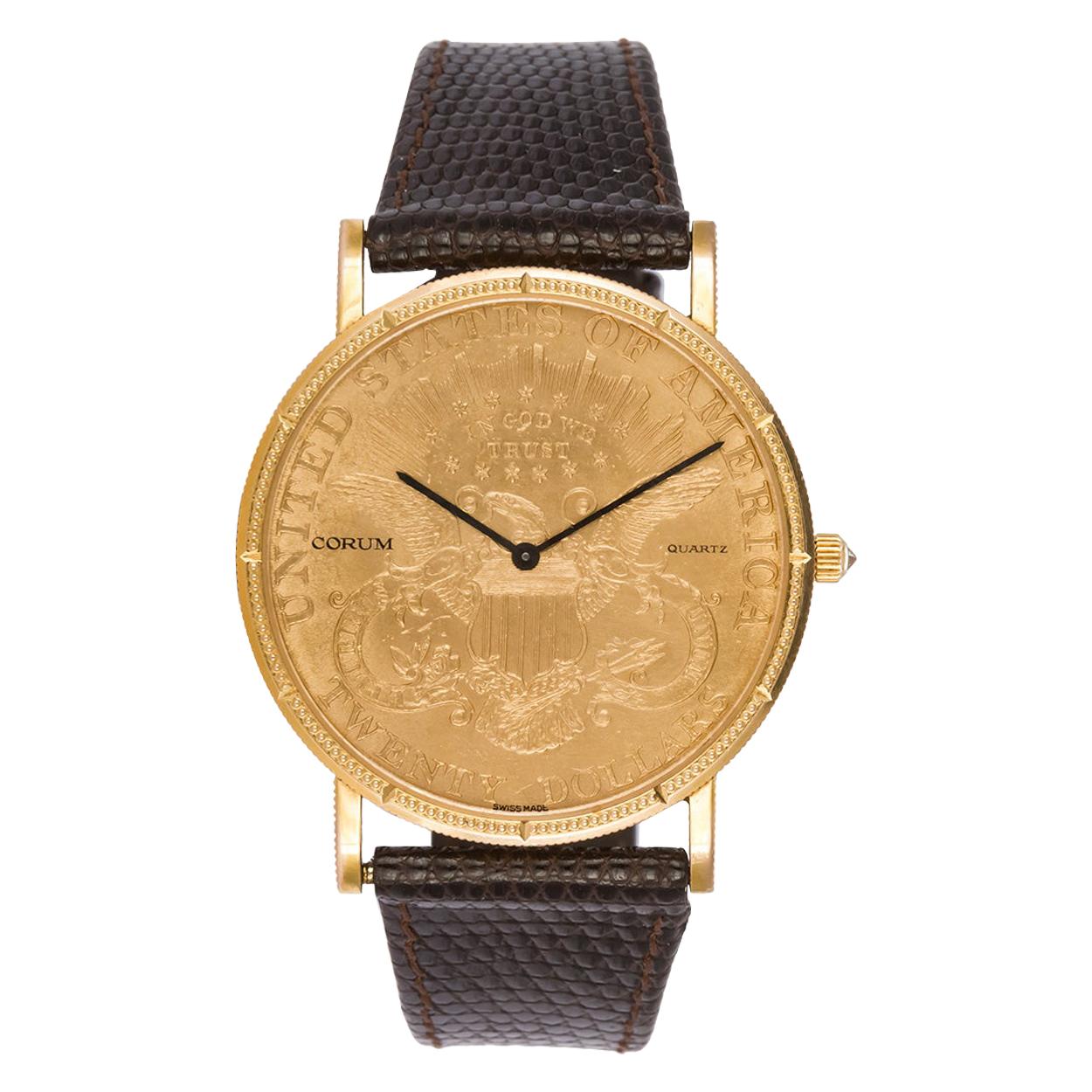 Corum 18 Karat Yellow Gold $20 1896 Gold Coin Quartz Watch
