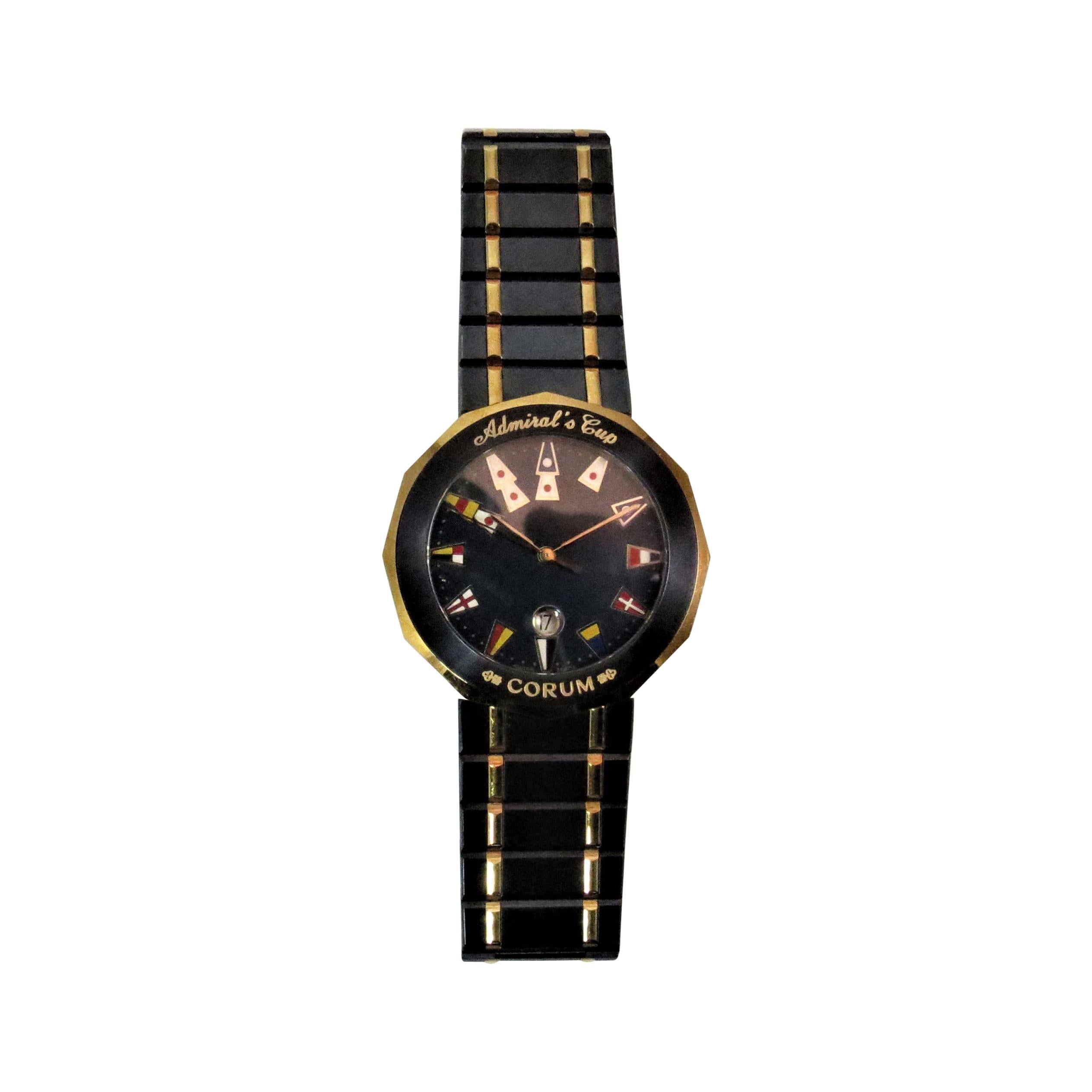 Corum, Quarz-Armbanduhr „Admirals Cup“ aus 18 Karat Gelbgold und Stahl im Angebot