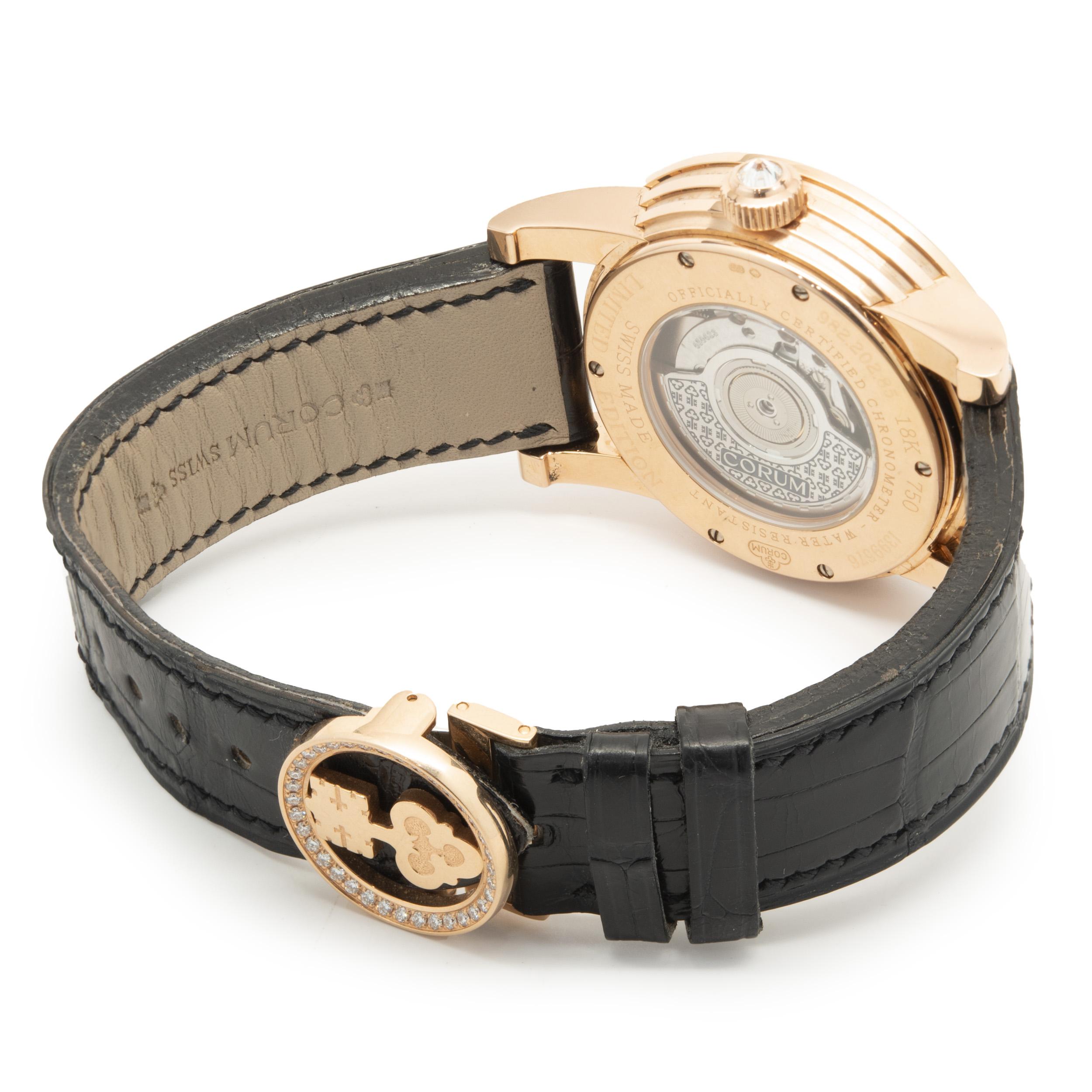 Corum 18 Karat Yellow Gold Artisan Purple Dragon Painted Dial In Excellent Condition In Scottsdale, AZ