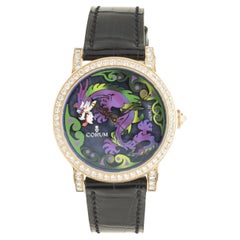 Corum 18 Karat Yellow Gold Artisan Purple Dragon Painted Dial