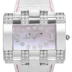 Corum 18 Karat White Gold Diamonds Leather Lady Watch