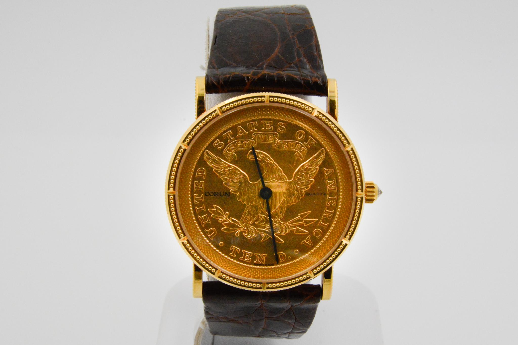 Modern Corum 18 Karat Yellow Gold 10 Dollar 1865 Coin Watch