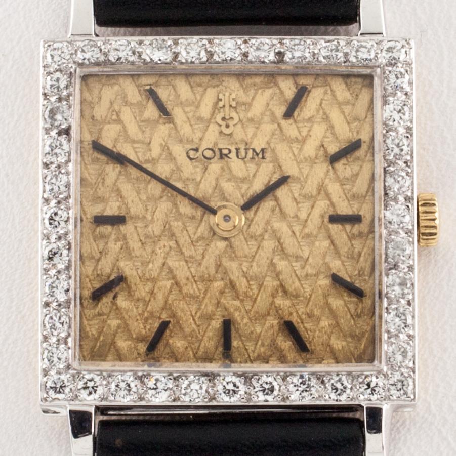 Modern Corum 18k Yellow Gold Diamond Hand-Winding Watch with Leather Band