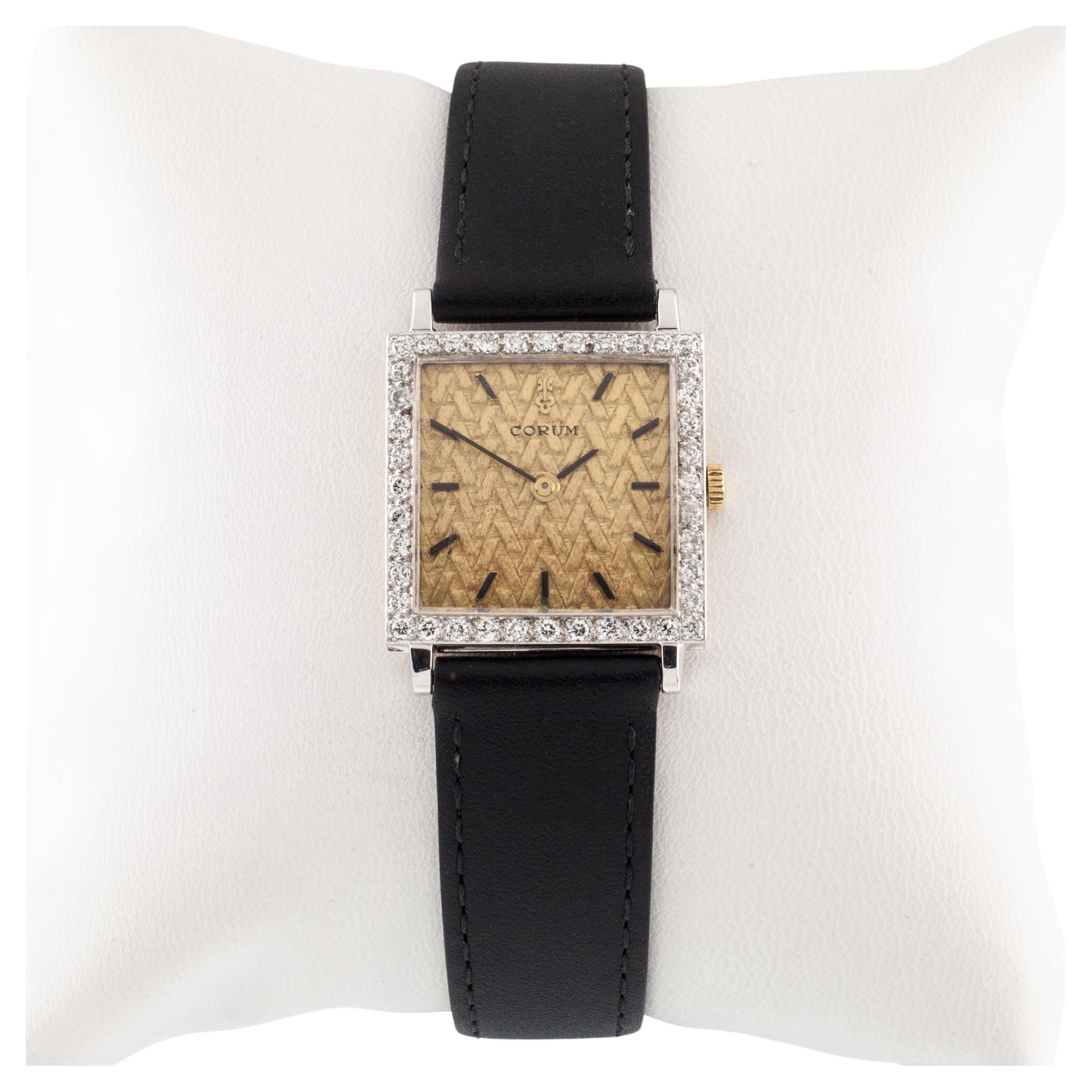 Corum 18k Yellow Gold Diamond Hand-Winding Watch with Leather Band