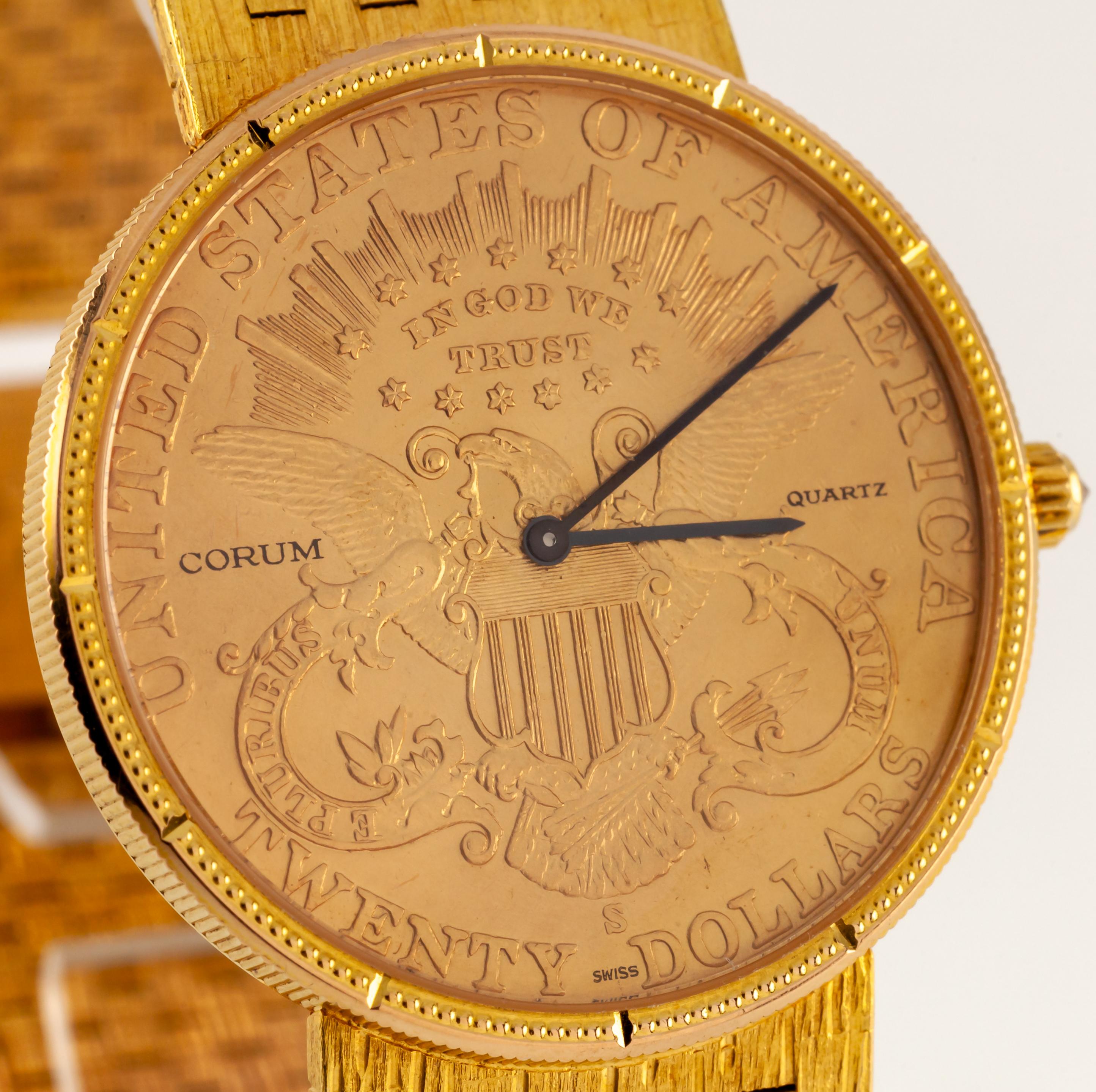 Corum 18k Yellow Gold Double Eagle Quartz Watch w/ Original Band In Good Condition For Sale In Sherman Oaks, CA