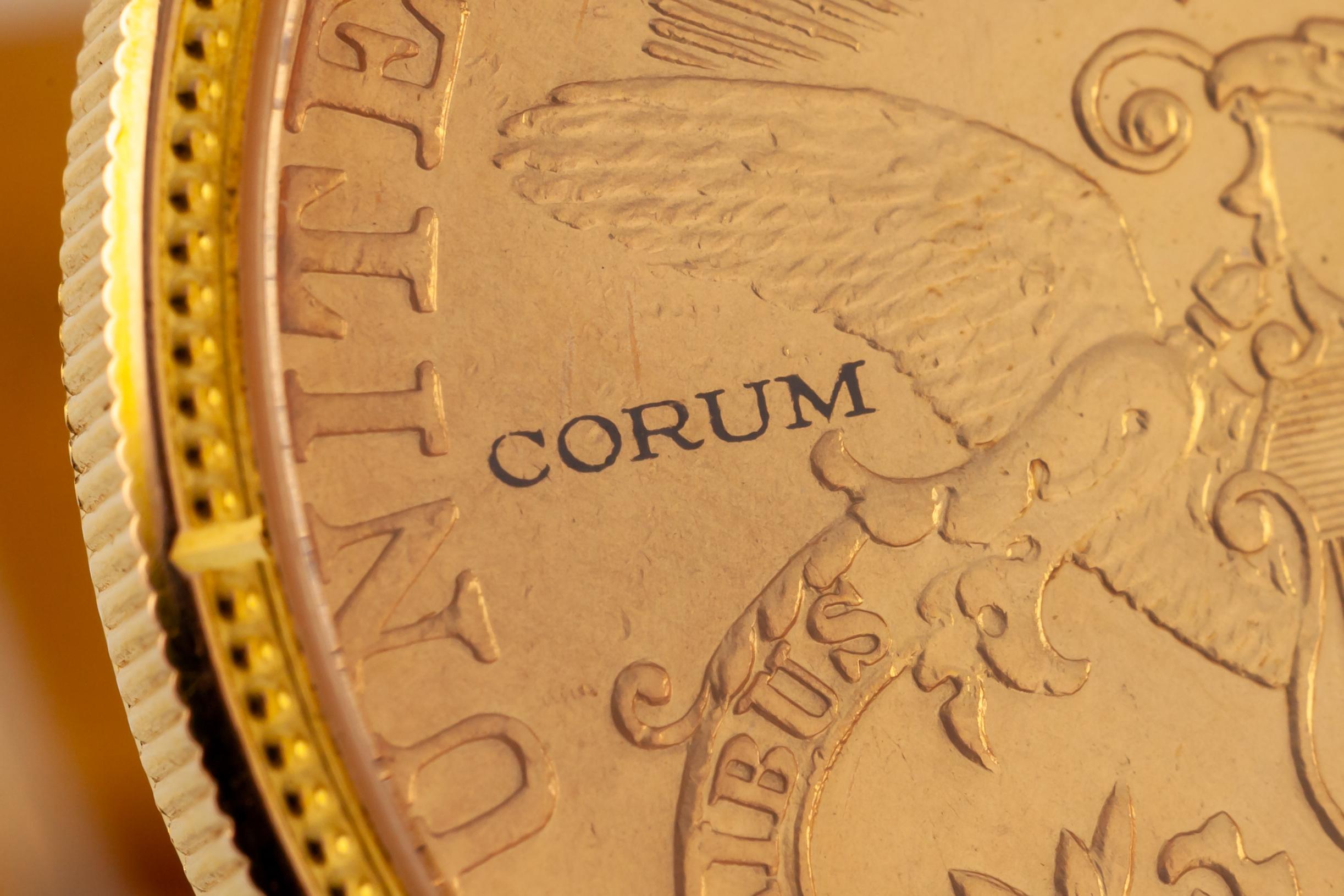Men's Corum 18k Yellow Gold Double Eagle Quartz Watch w/ Original Band For Sale