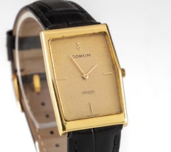 Corum 18k Yellow Gold Vintage Watch Quartz Movement & Black Leather Strap 44107