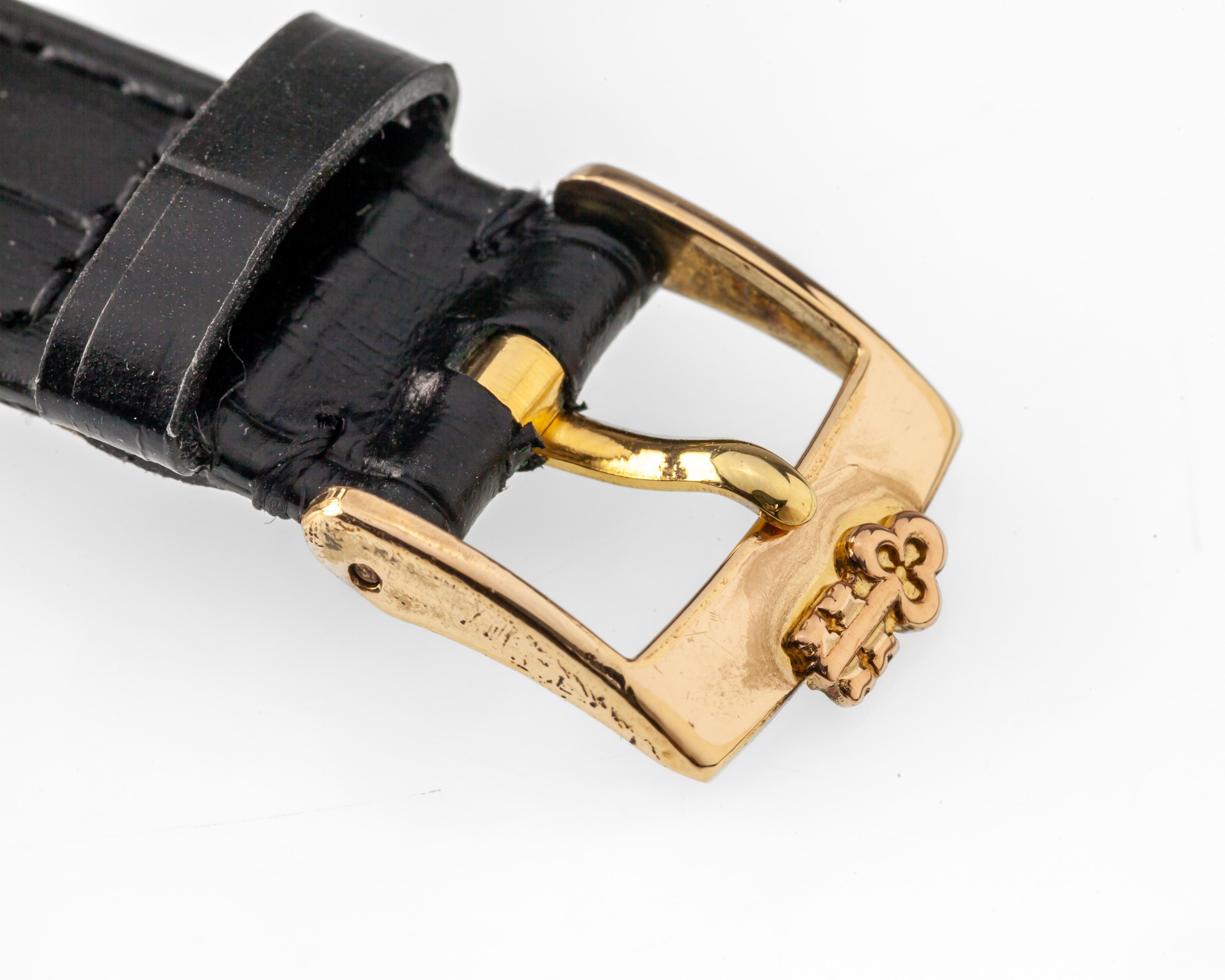 Women's or Men's Corum 18k Yellow Gold Vintage Watch Quartz Movement & Black Leather Strap 44107 For Sale