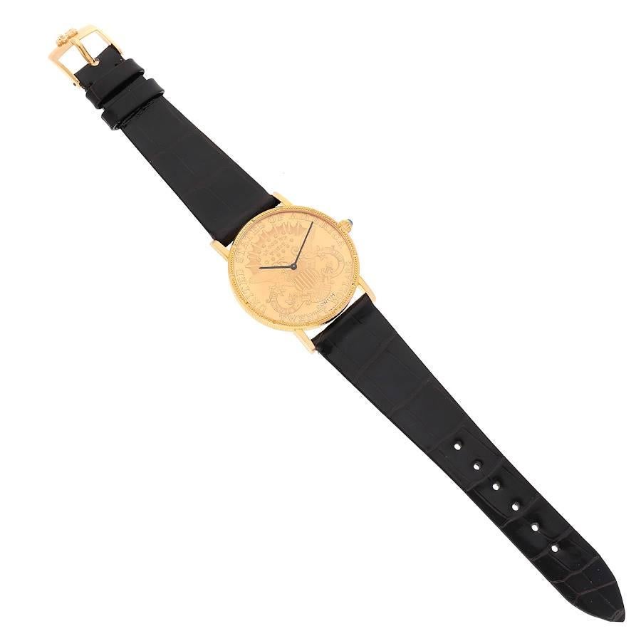 Montre mécanique pour homme Corum à double aigle en or jaune avec pièce de monnaie pour 20 dollars 1904 1