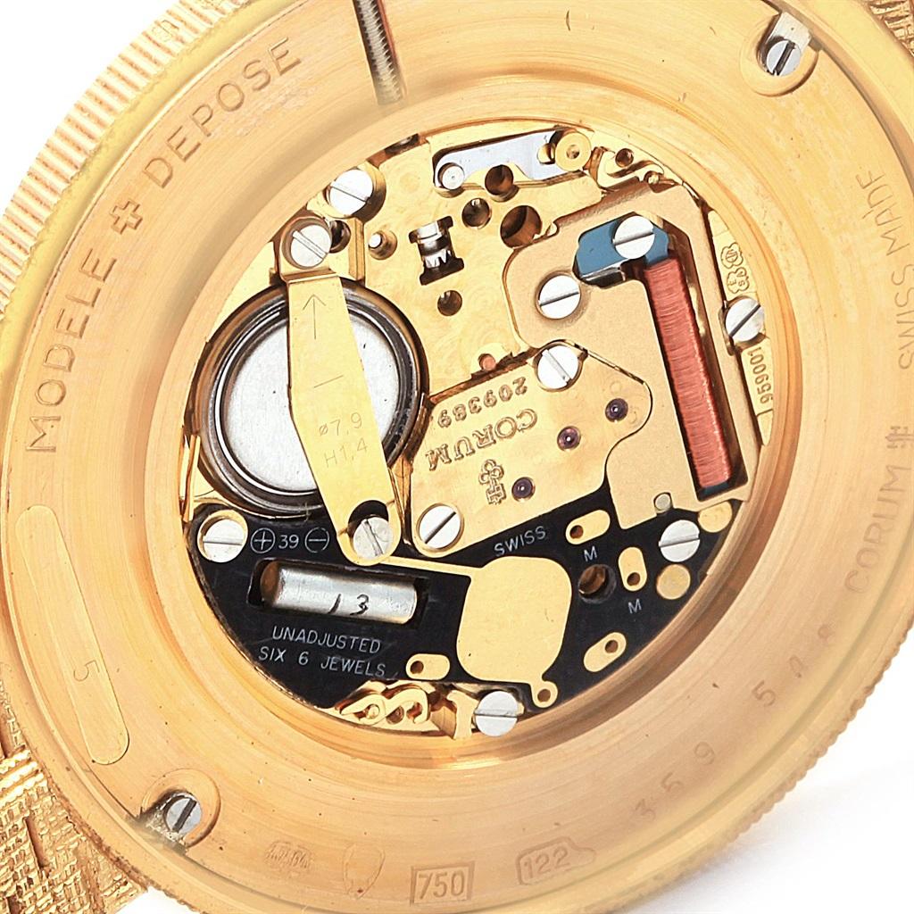 Corum 20 Dollars Double Eagle Yellow Gold Coin Year 1904 Mens Watch. Quartz movement. 18k yellow gold case with 22k coin 36 mm in diameter. Coin edge. Circular grained crown set with diamond. Mineral glass crystal. 22K coin. Black baton hands. 18k
