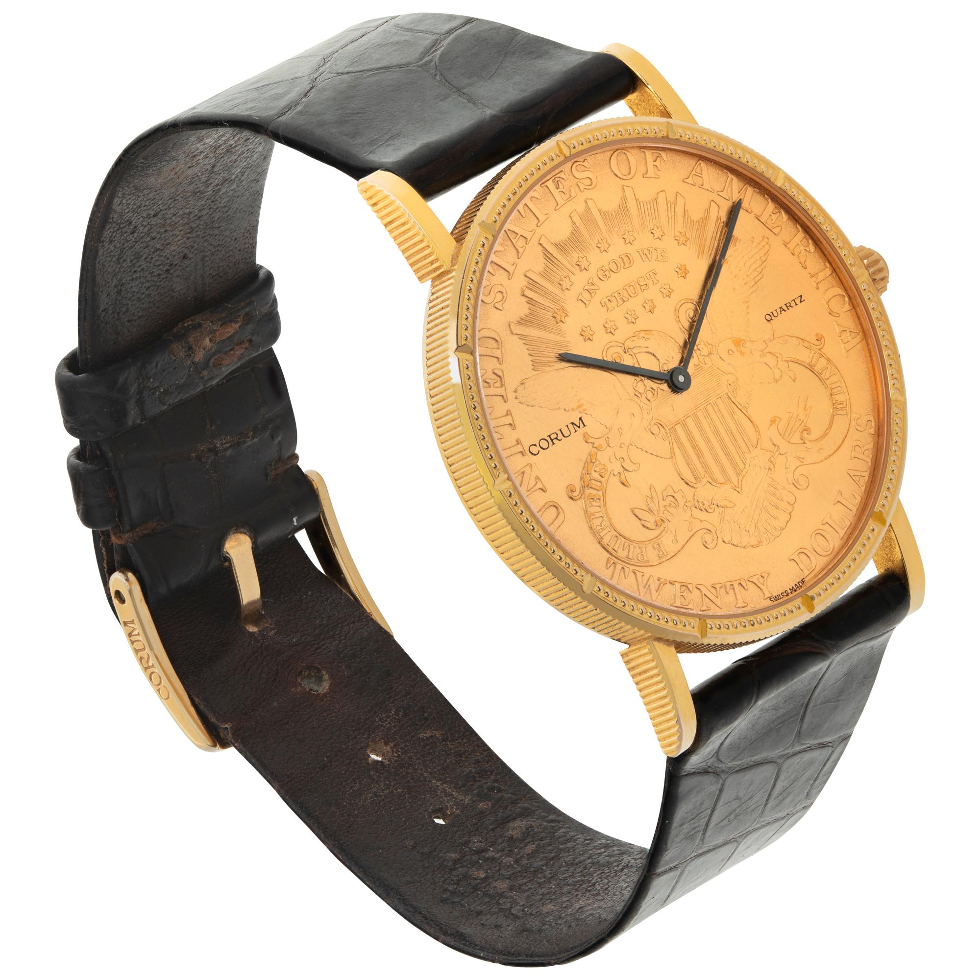 Corum $20 gold piece 18k yellow gold Quartz Wristwatch Ref 1896 In Excellent Condition For Sale In Surfside, FL