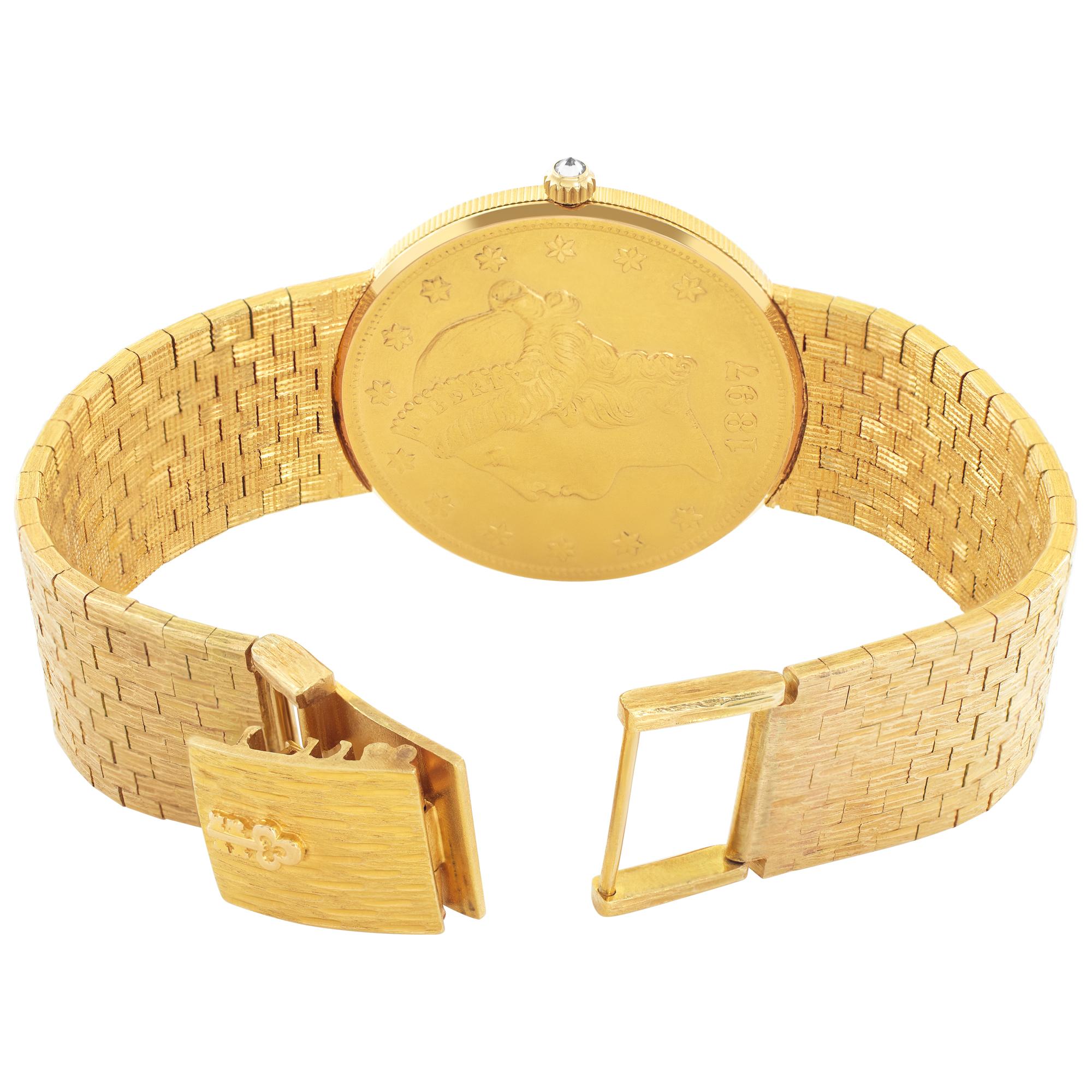 Women's or Men's Corum $20 gold piece 5014556 in yellow gold with a Gold dial 35mm Quartz watch For Sale