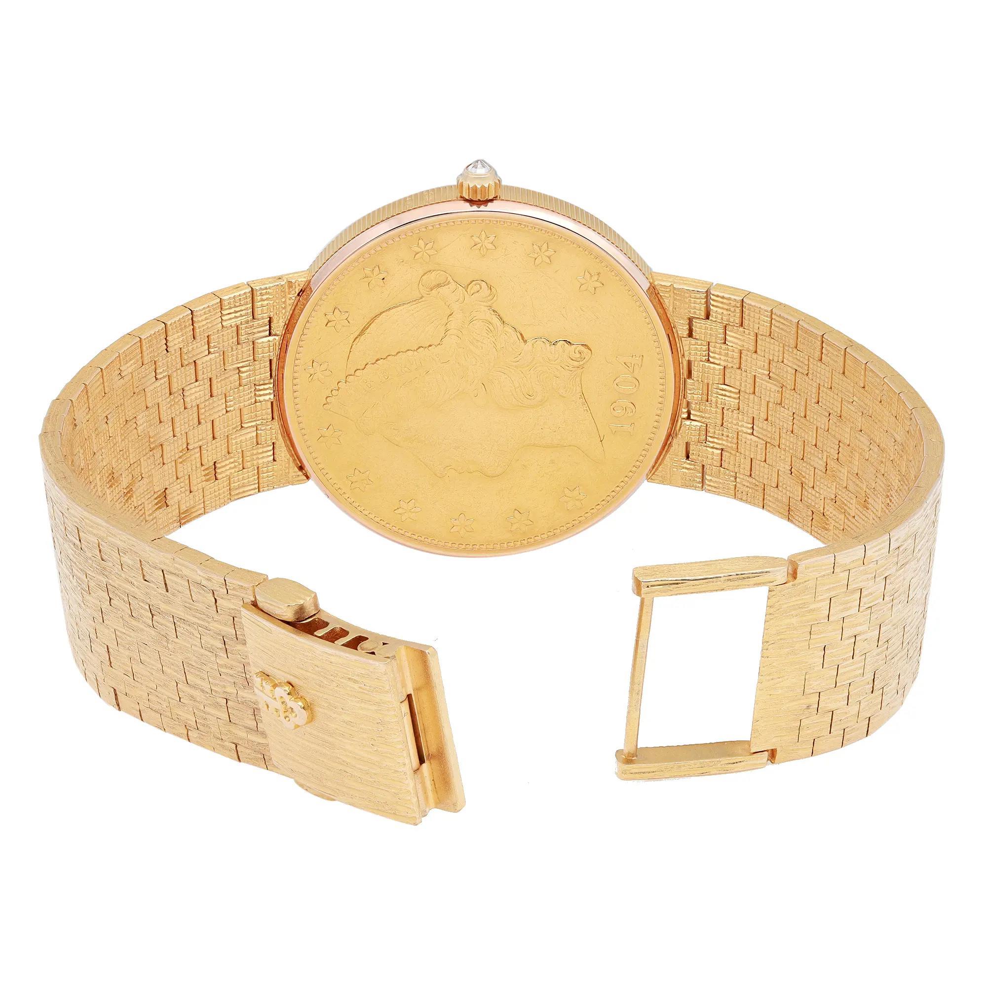 Corum 20 Twenty Dollars Coin 18k Yellow Gold Dial Quartz Men Watch 1904 In Good Condition For Sale In New York, NY
