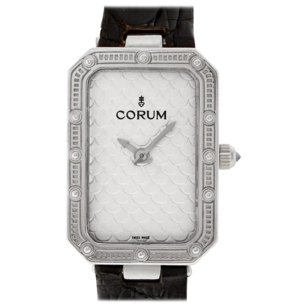 Corum 24 706 59 18 Karat White Gold Silver Dial Quartz Watch For Sale