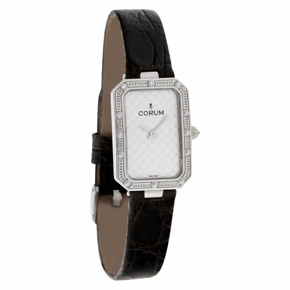 Modern Corum 24 706 59 18 Karat White Gold Silver Dial Quartz Watch For Sale