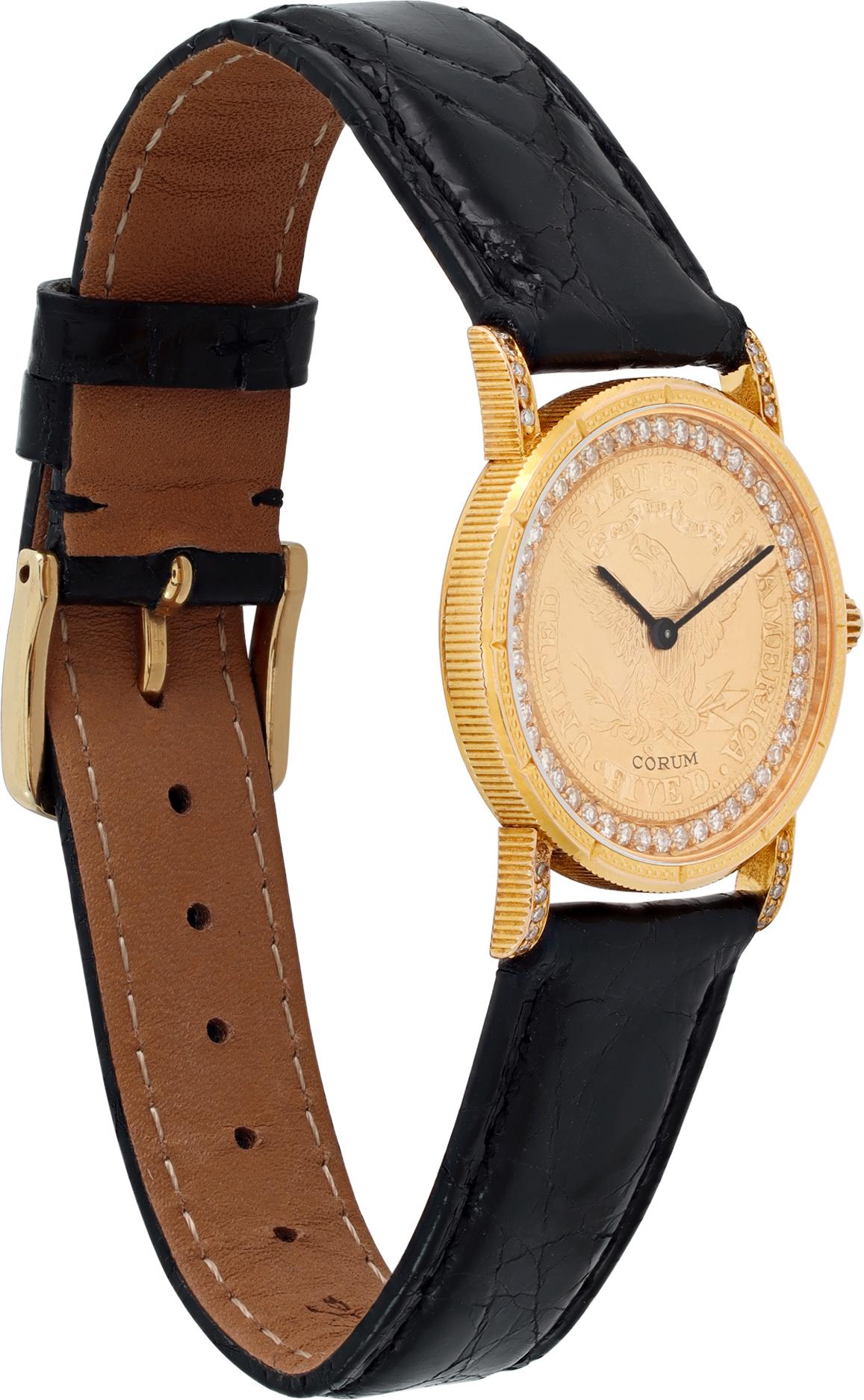 Corum $5 Münze Diamant & Gelbgold Hand-Armbanduhr im Zustand „Hervorragend“ im Angebot in Surfside, FL