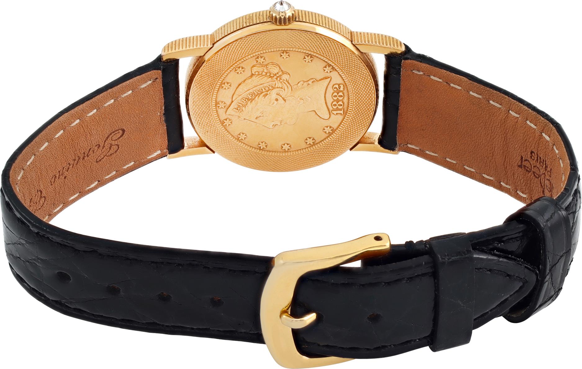 Corum $5 Münze Diamant & Gelbgold Hand-Armbanduhr Damen im Angebot