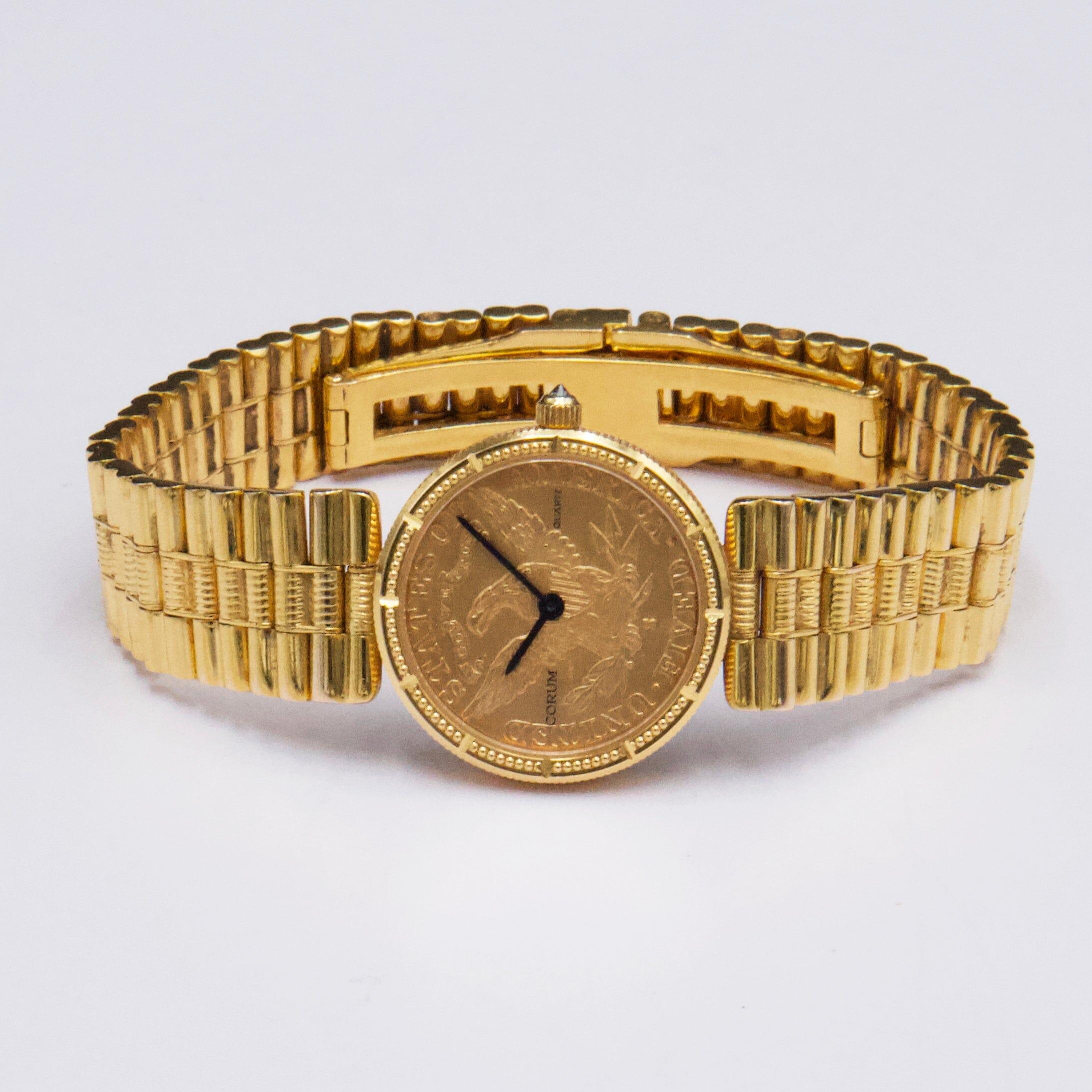 Women's Corum $5 Coin Eagle-Liberty 4730156 18K Yellow Gold Ladies Watch Box Papers For Sale