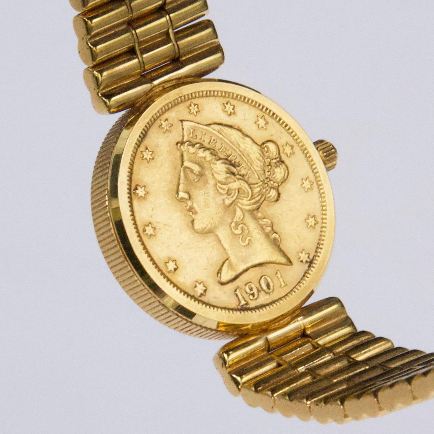 Corum $5 Coin Eagle-Liberty 4730156 18K Yellow Gold Ladies Watch Box Papers For Sale 4