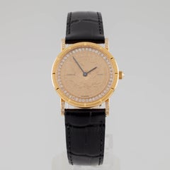 Corum $5 Eagle Quartz 18 Karat Gold Watch with Inner Diamond Bezel Leather Band