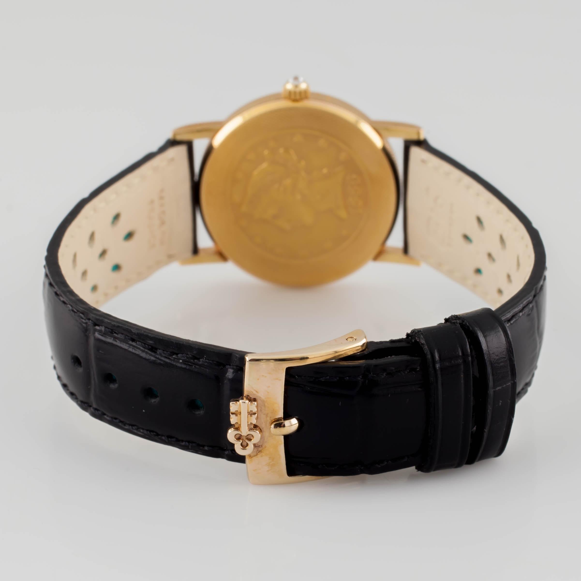 Corum $5 Eagle Quartz 18 Karat Gold Watch with Inner Diamond Bezel Leather Band 1