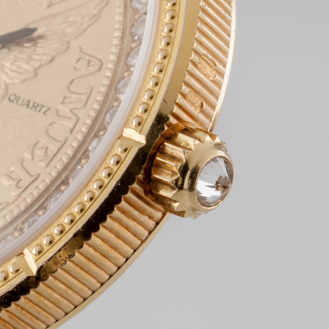 Corum $5 Eagle Quartz 18 Karat Gold Watch with Inner Diamond Bezel Leather Band 2