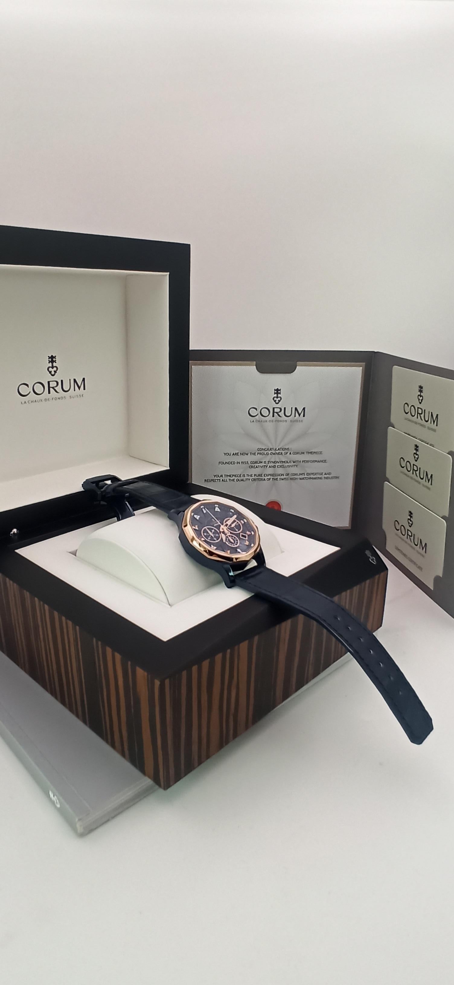 Corum Admiral Cup, Chronograph, 18kt Rose Gold and PVD Steel Case For Sale 2