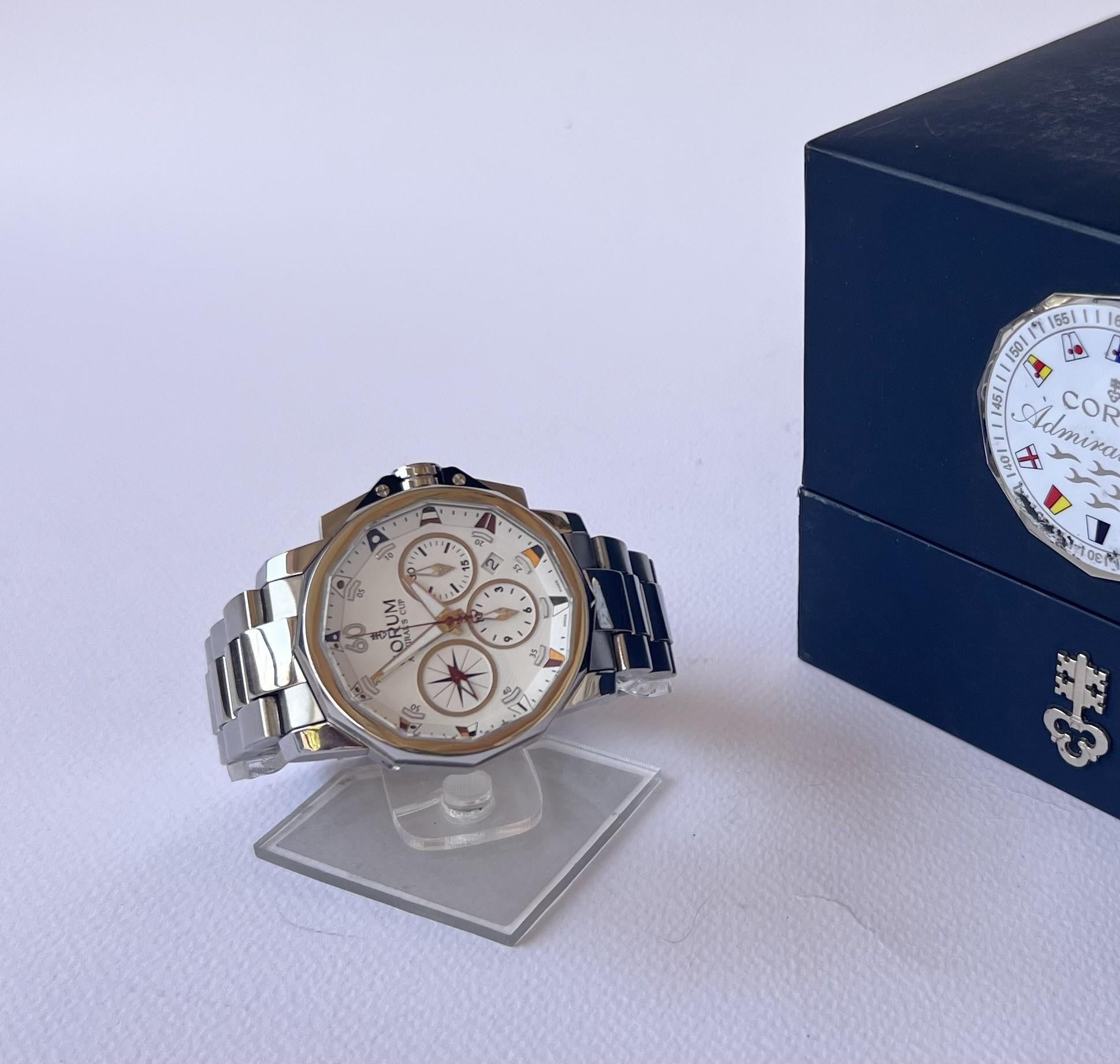 Corum Admiral's Cup 01.0007 Chronograph Stainless Steel Automatic Men Watch In Good Condition For Sale In Toronto, CA