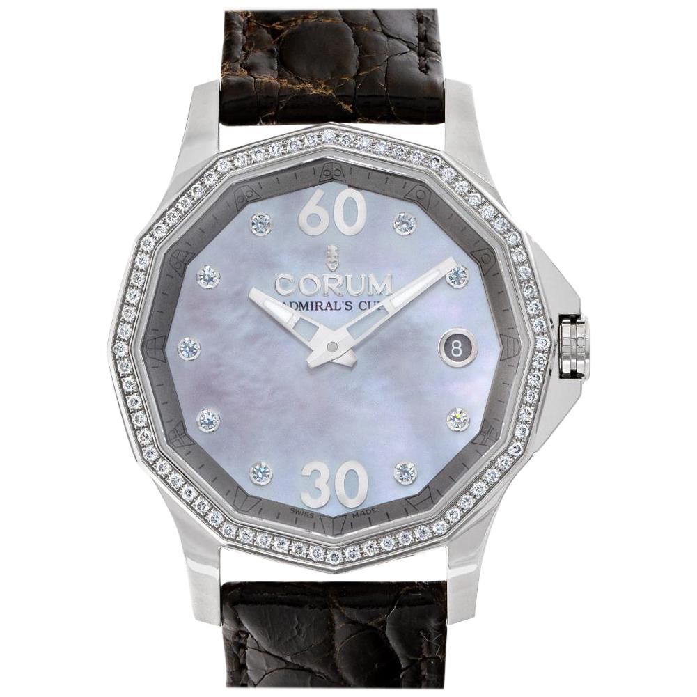 Corum Admirals Cup 01.0091 Steel, Mother of Pearl Dial, Diamond Bezel Automatic For Sale