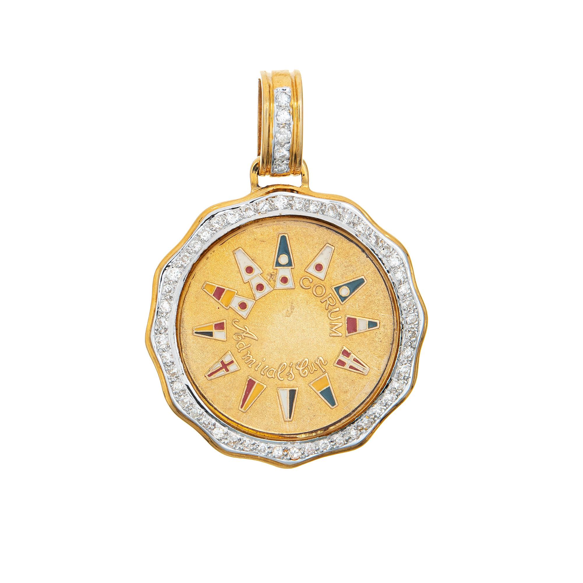 Modern Corum Admirals Cup Diamond Pendant 18k Yellow Gold Charm Nautical Jewelry