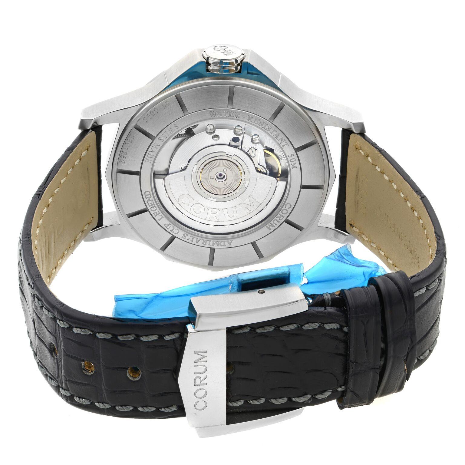 Corum Admirals Cup Legend 42 Steel Grey Dial Automatic Men Watch 395.101.20/0F01 In New Condition In New York, NY