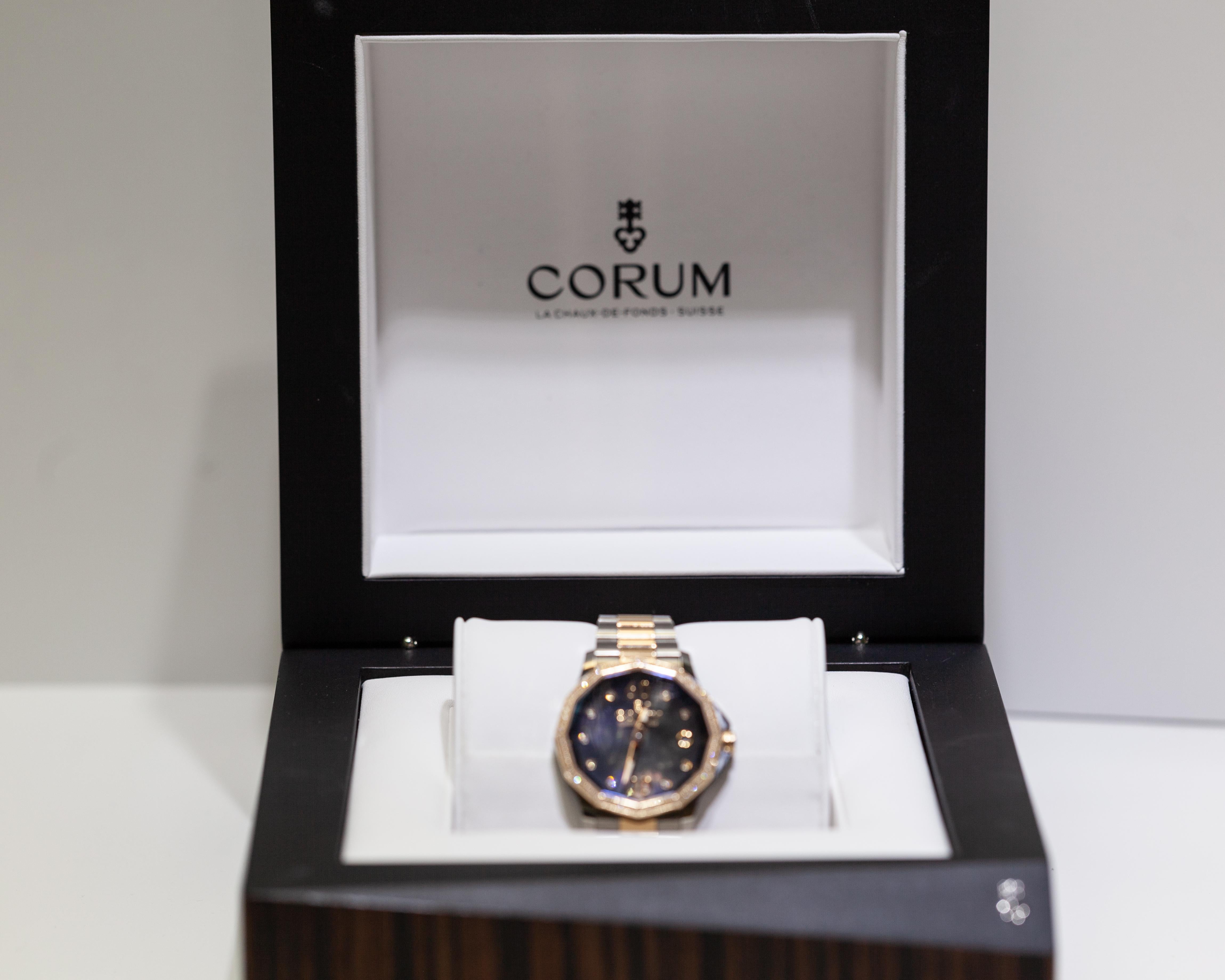 Corum Admiral's Cup Legends Stainless Steel and 18 Karat Rose Gold with Diamonds For Sale 4