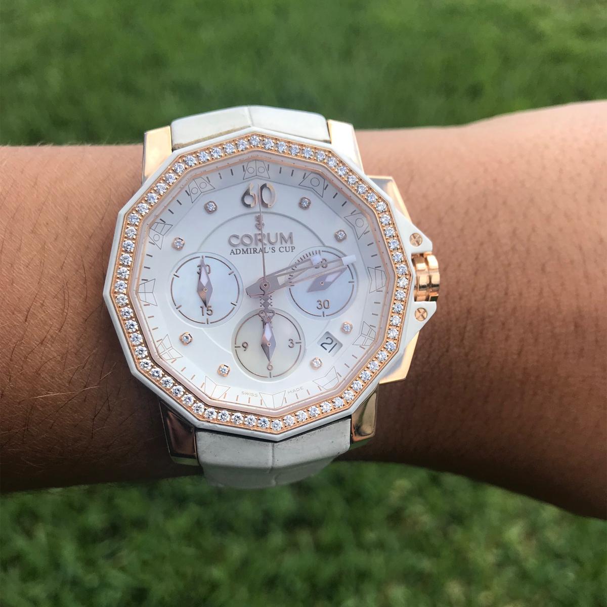 Corum Admirals Cup Rose Gold Diamond Dial and Bezel Ladies Watch 1