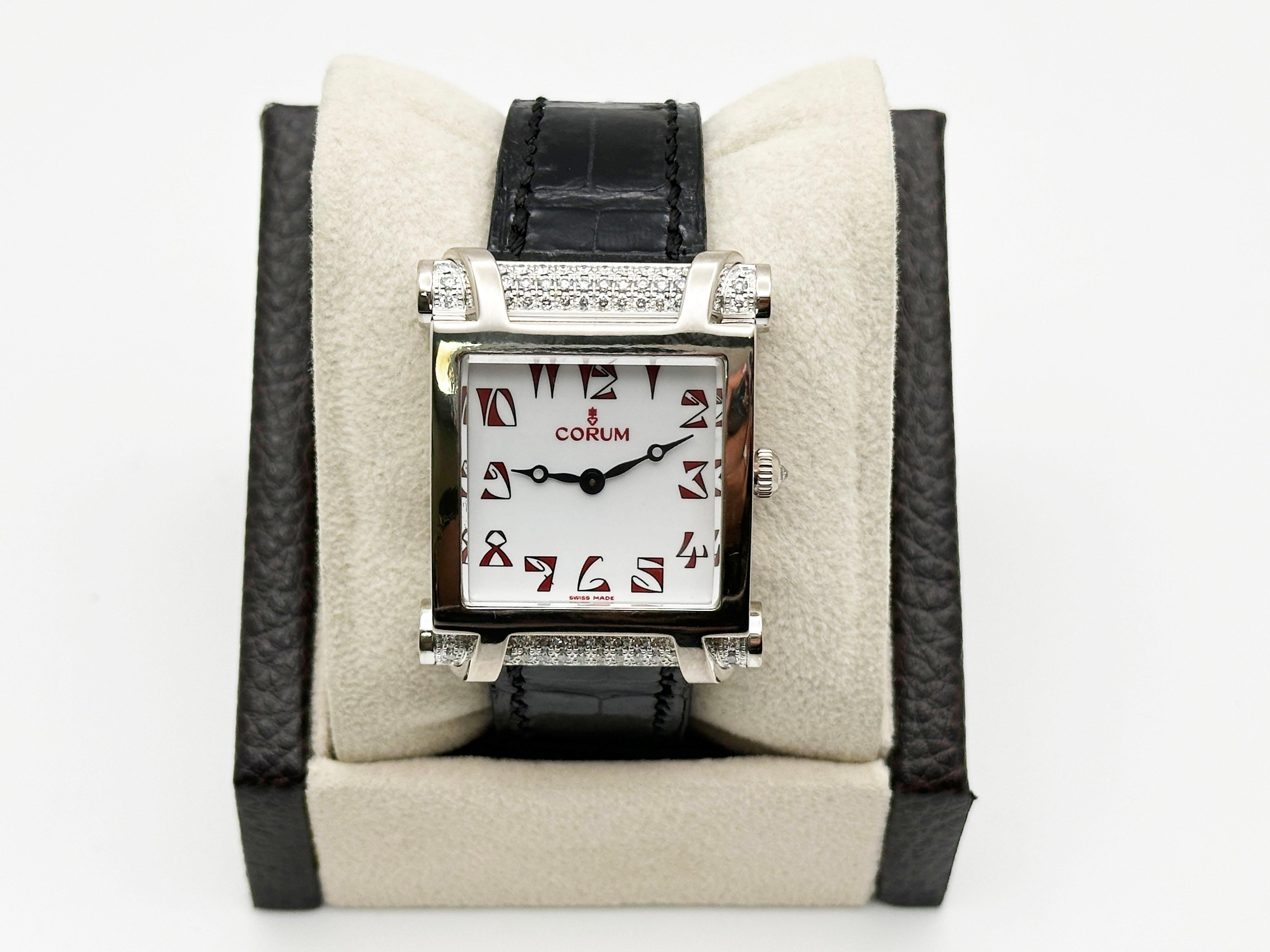 Style Number: 024.653.69

 

Model: Corum Antika 

 

Case Material: 18K White Gold 

 

Band: Leather Strap 

  

Bezel: 18K White Gold with Factory Original Diamond Bezel

  

Dial: White Dial 

 

Face: Sapphire Crystal 

 

Case Size: 39mm 

