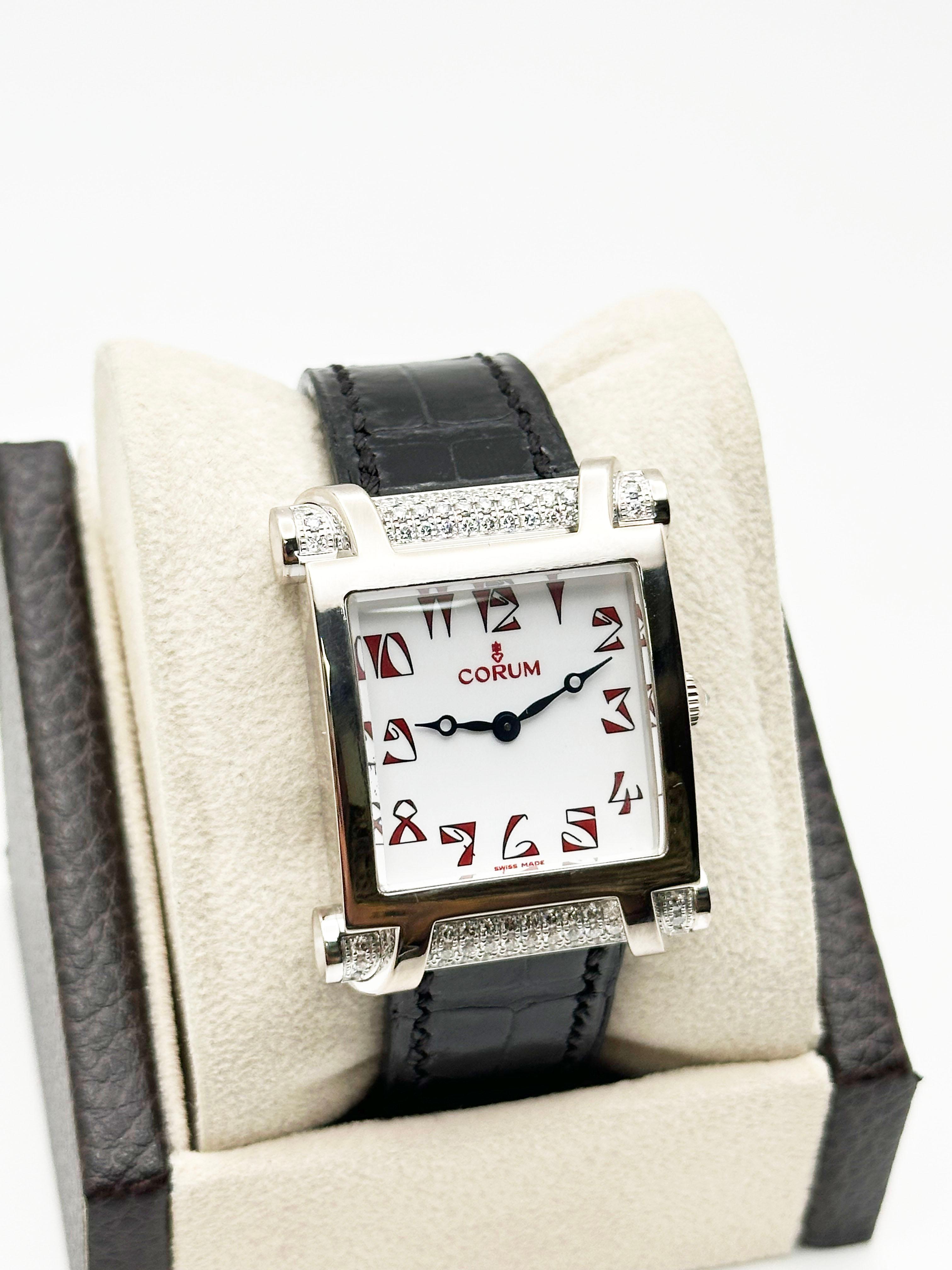 Corum Antika 024.653.69 Ladies 18K White Gold Factory Diamond Bezel In Excellent Condition For Sale In San Diego, CA