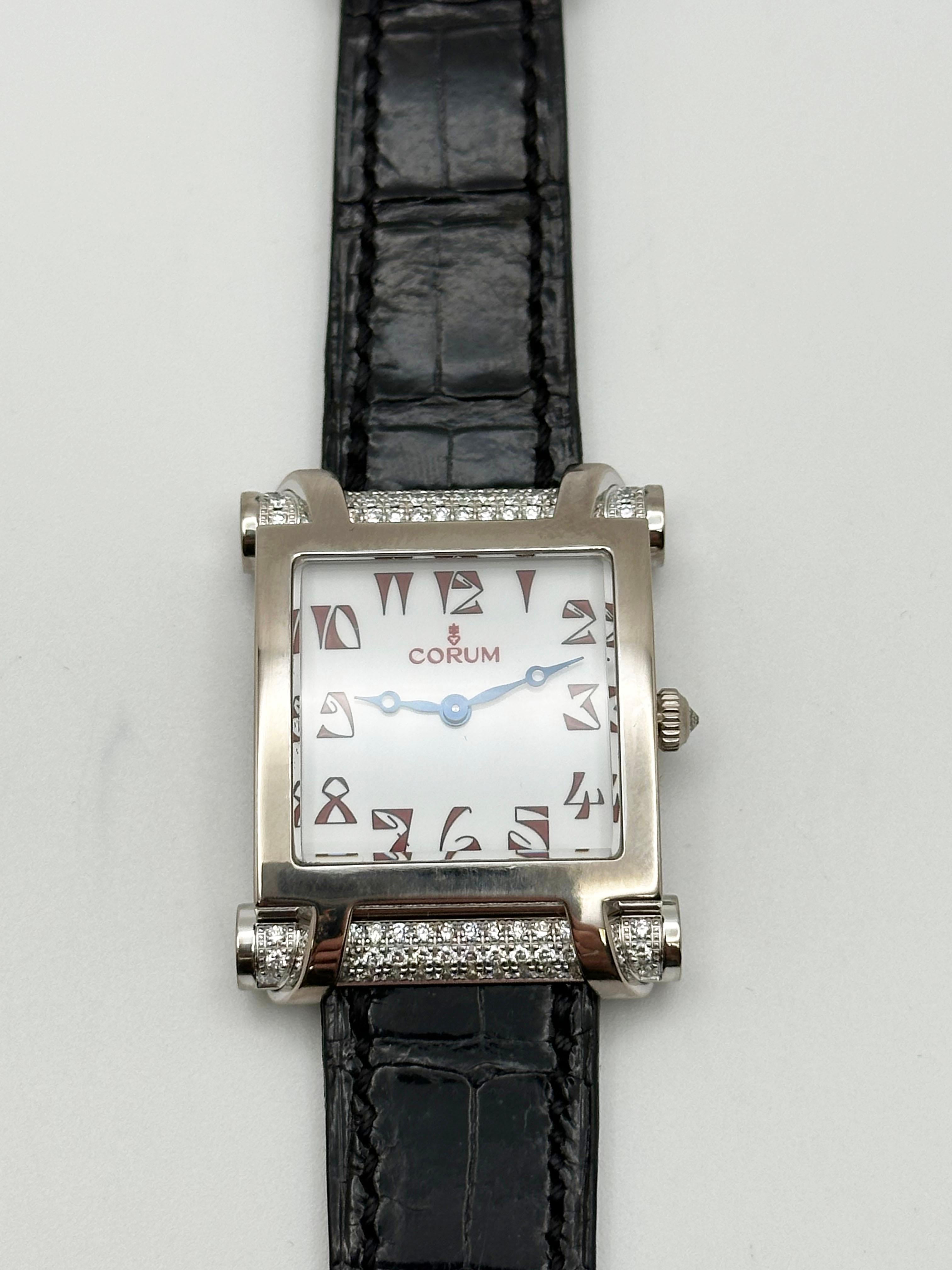 Corum Antika 024.653.69 Ladies 18K White Gold Factory Diamond Bezel For Sale 5
