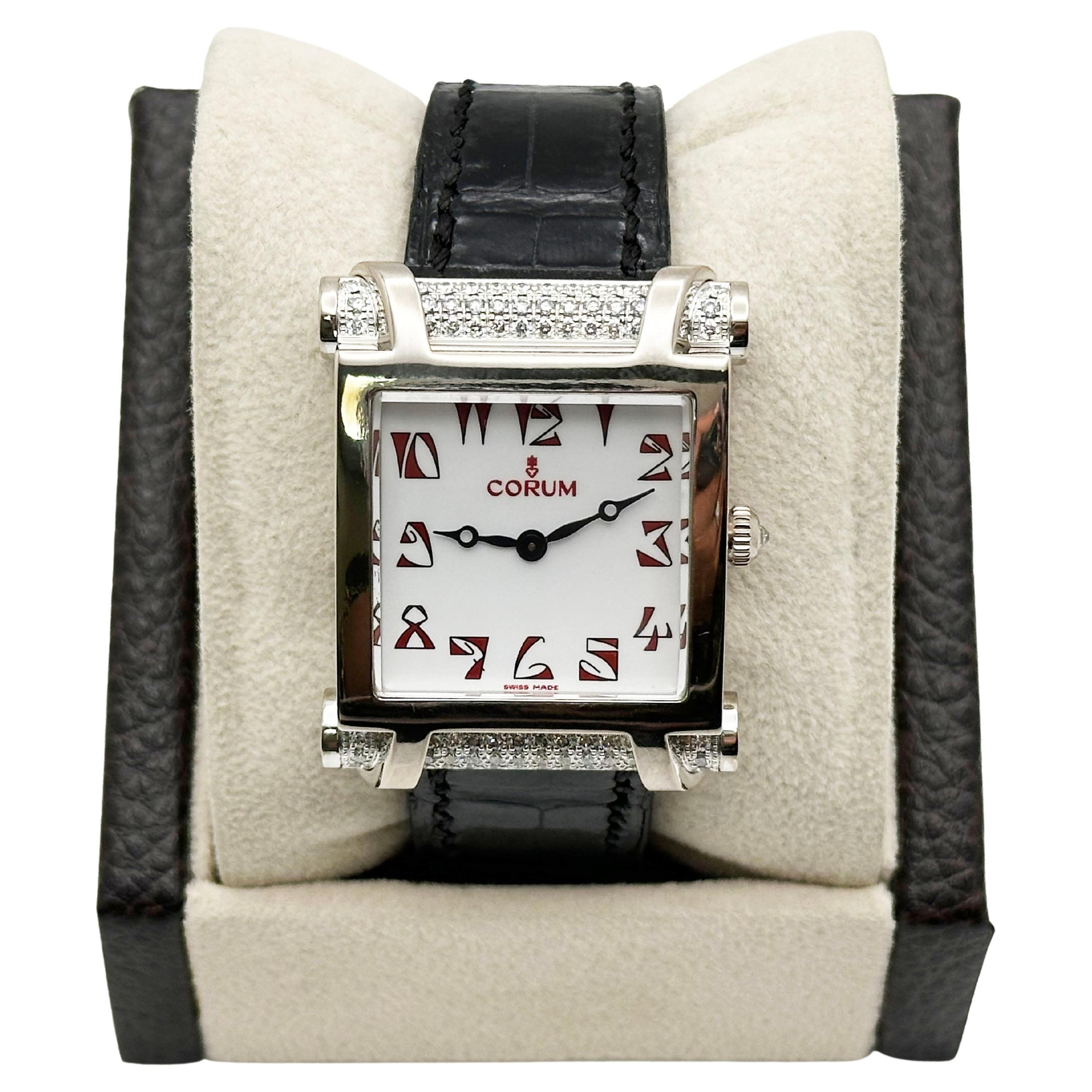 Corum Antika 024.653.69 Ladies 18K White Gold Factory Diamond Bezel For Sale