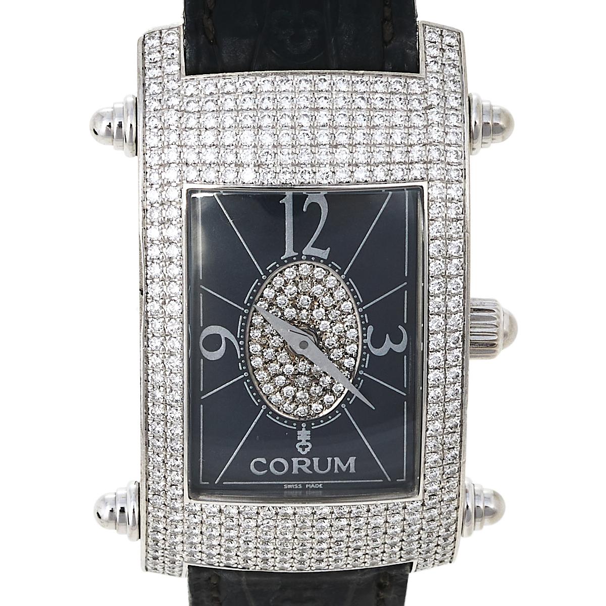 Corum Black 18K White Gold Diamond Pave Moonlight Women's Wristwatch 25 2