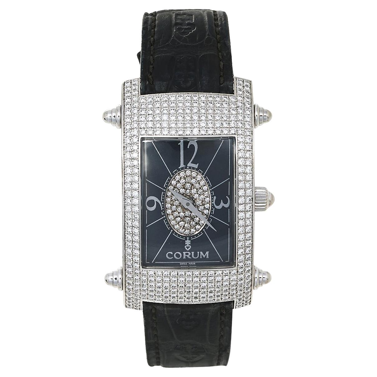 Corum Black 18K White Gold Diamond Pave Moonlight Women's Wristwatch 25