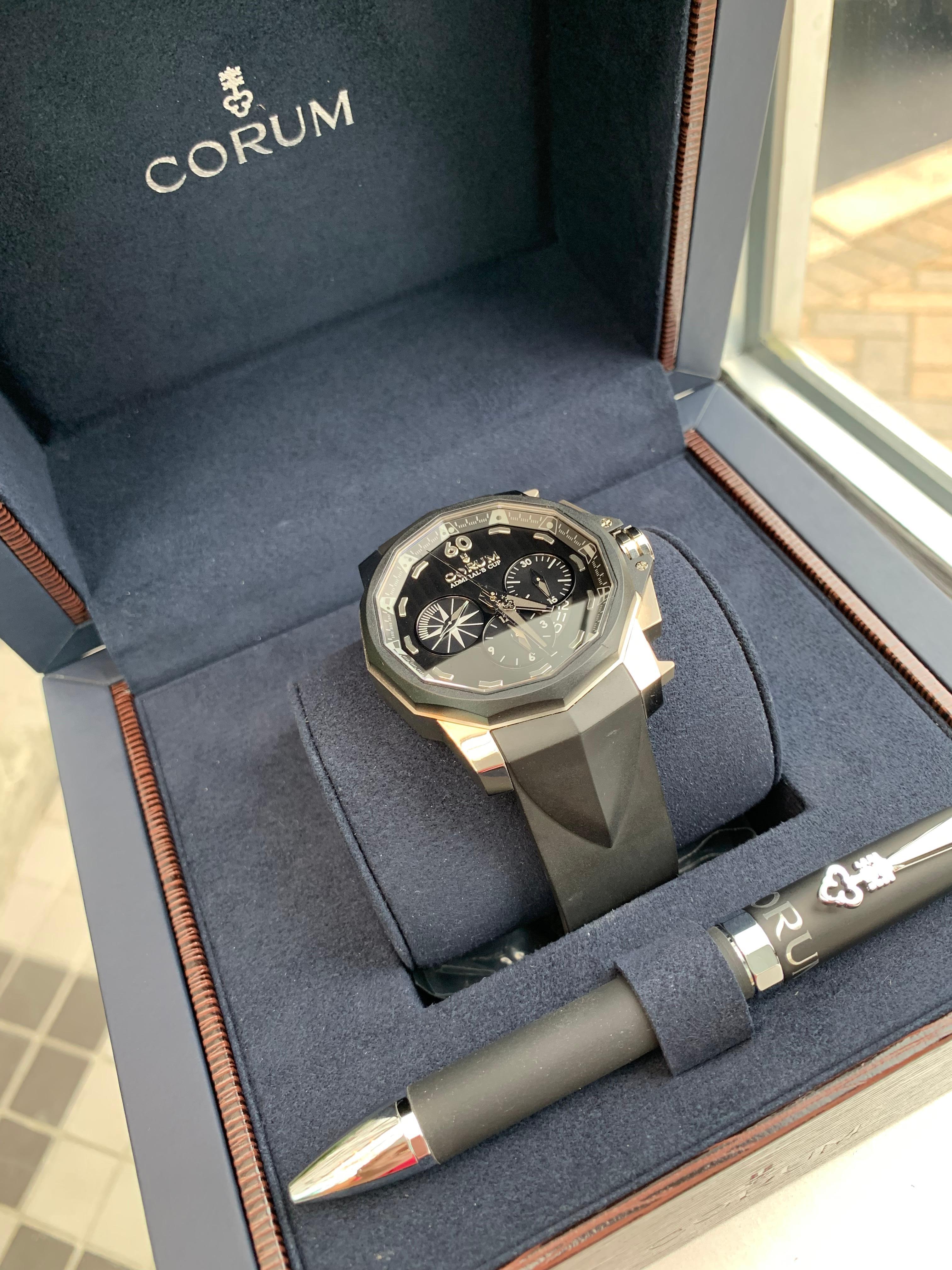 Contemporary CORUM Black Titanium Admiral's Cup Chronograph 48 Automatic Watch For Sale