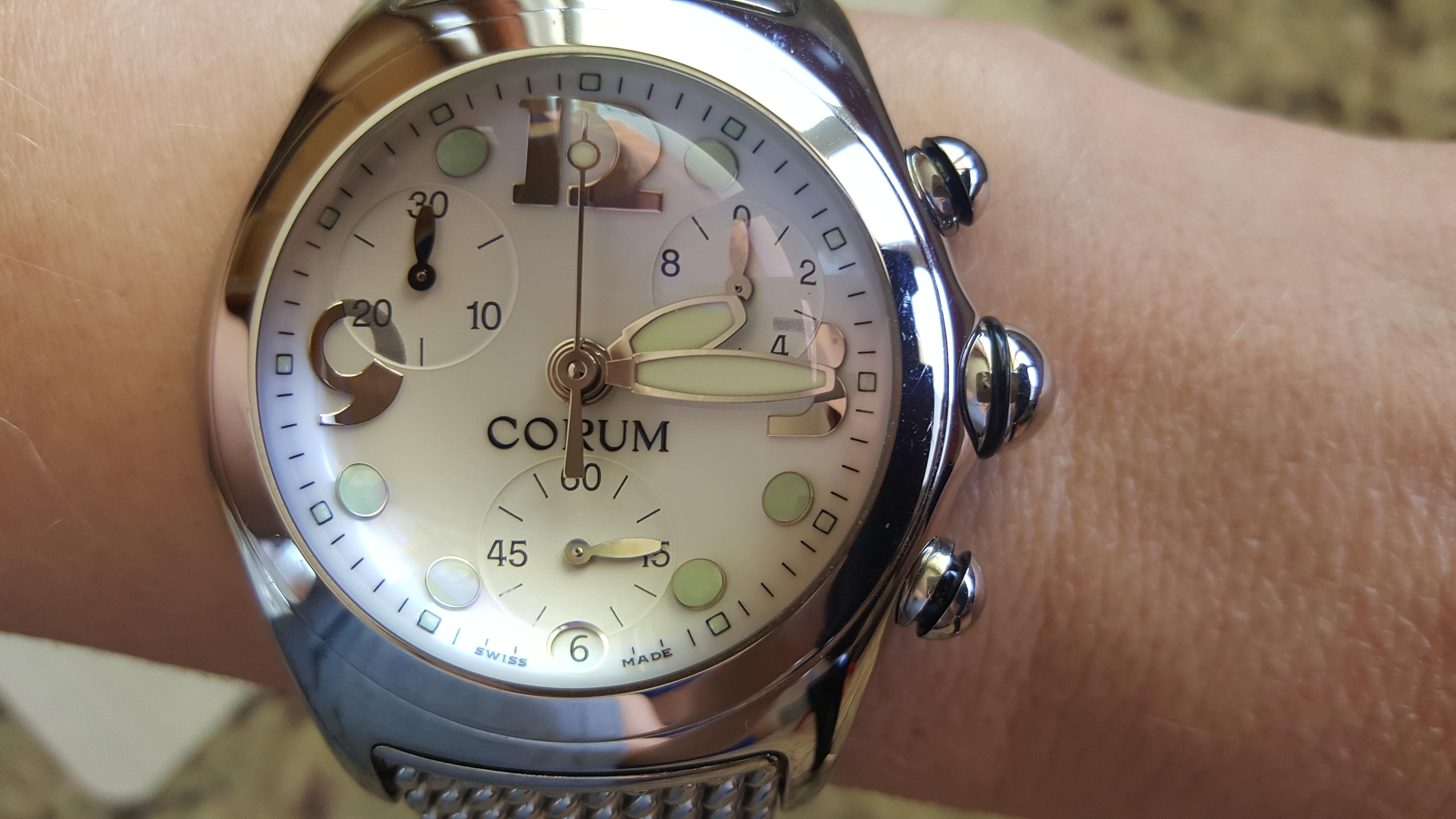 Women's or Men's Corum Boutique Chronograph Bubble Stainless Steel Watch White, Model 390.150.20