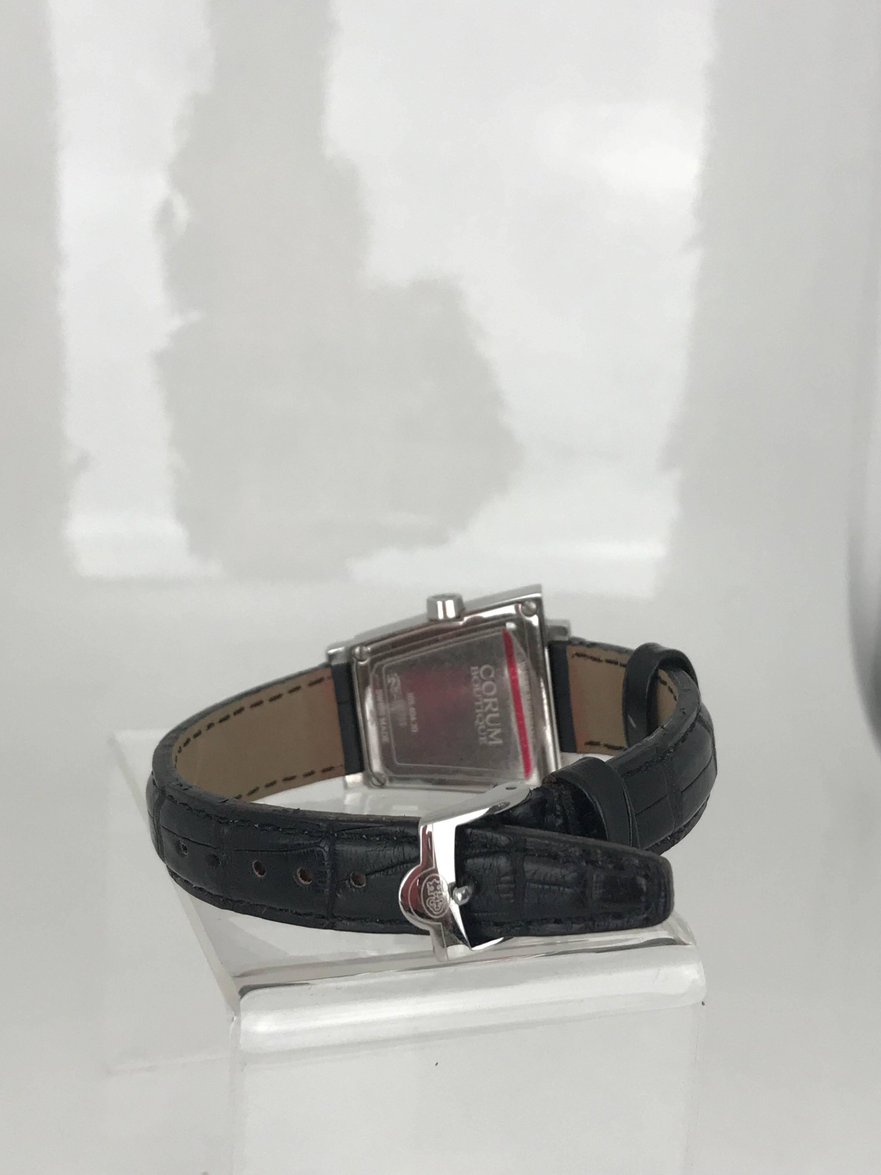 Women's or Men's Corum Boutique Trapeze 105.404.20 Stainless Steel Black Ladies Watch For Sale