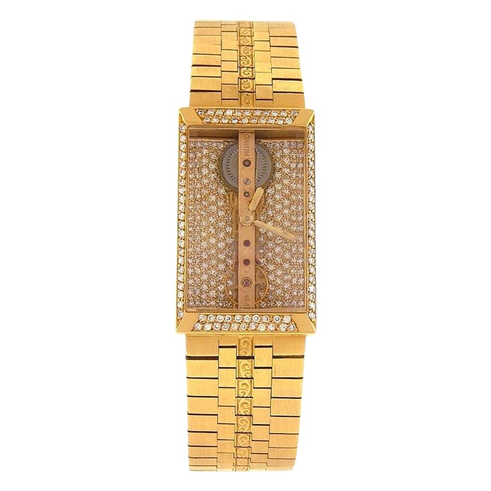 Corum Bridge 18k Yellow Gold Diamonds Pave Dial Manual Ladies Watch 132031112 For Sale