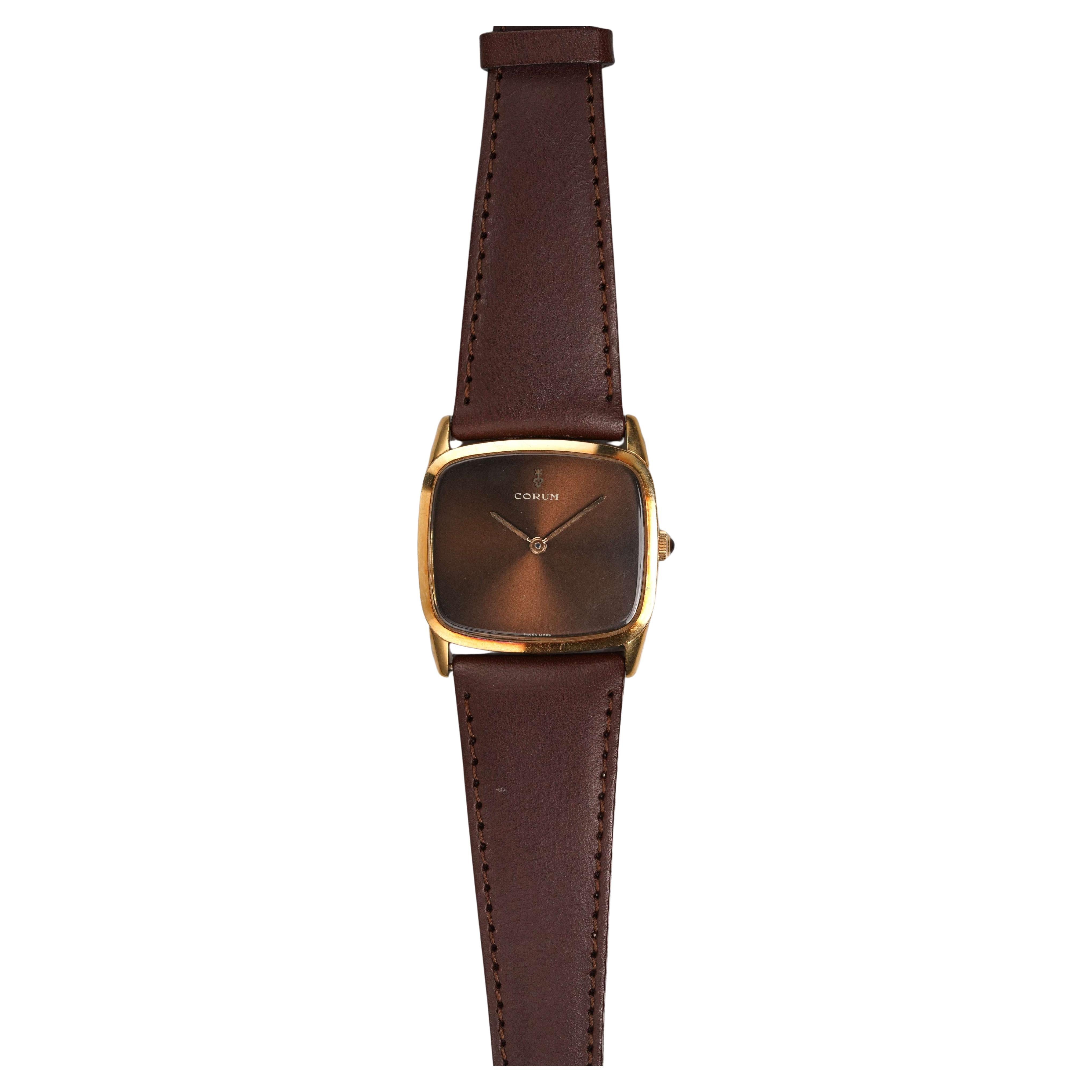 Corum Brown Dial Watch in 18K Yellow Gold, 1970s